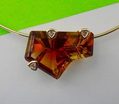 Fantasy Cut Madeira Citrine Trillion Diamond Gold Pendant
