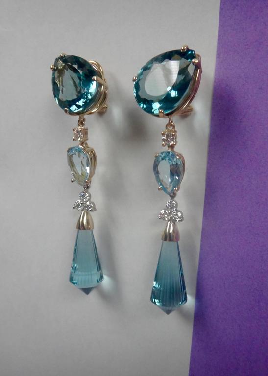 Three Color Blue Topaz Briolette Diamond Dangle Drop Earrings At 1stdibs Three Diffe Shades Of Blue Topaz Are Decorated With Diamonds In These Dramatic Dangle Earrings