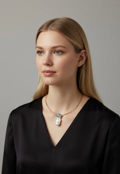 Michael Kneebone Blue chalcedony Baroque Pearl Diamond Pendant