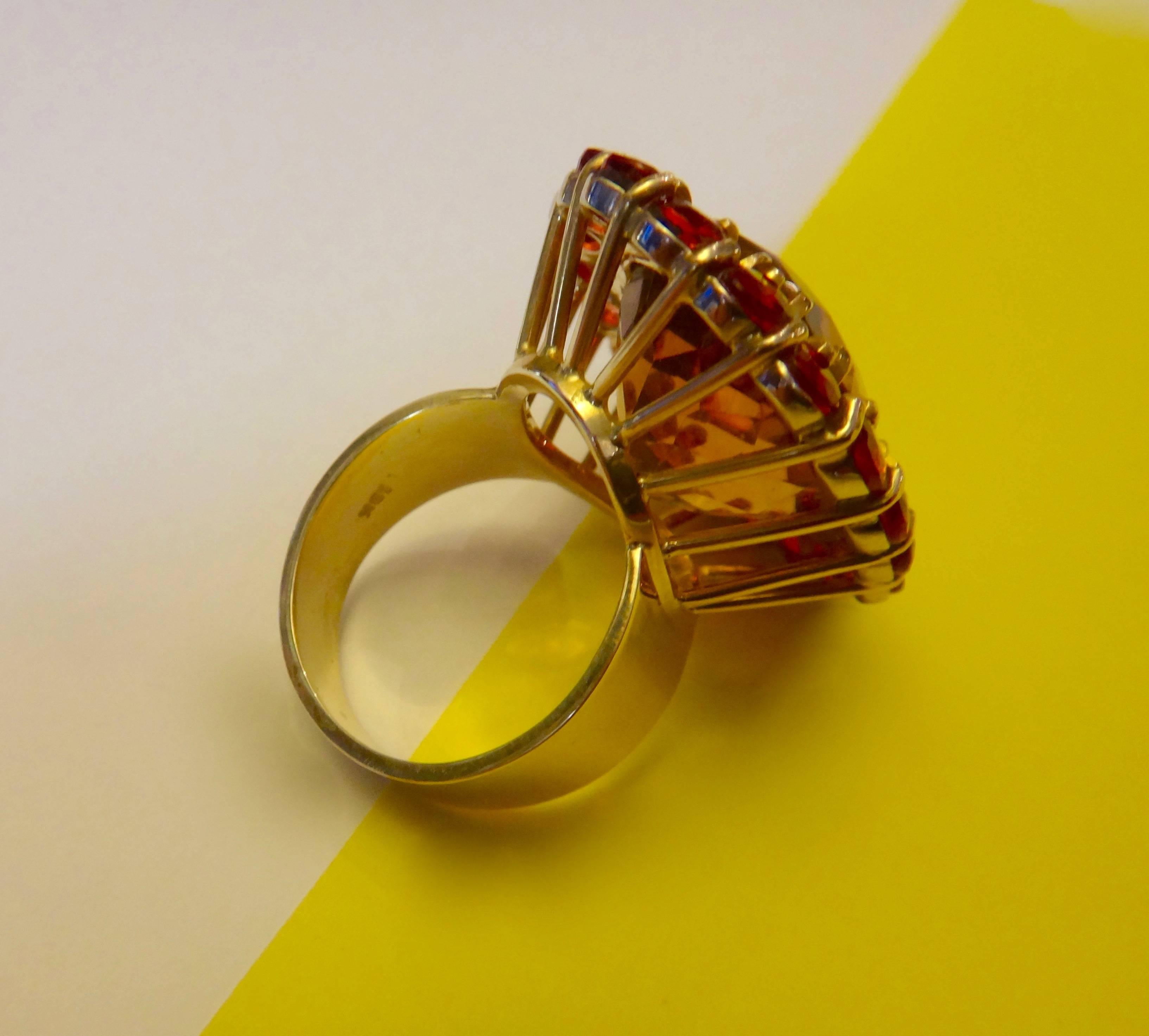 Contemporary Citrine Orange Sapphire Gold Cocktail Ring