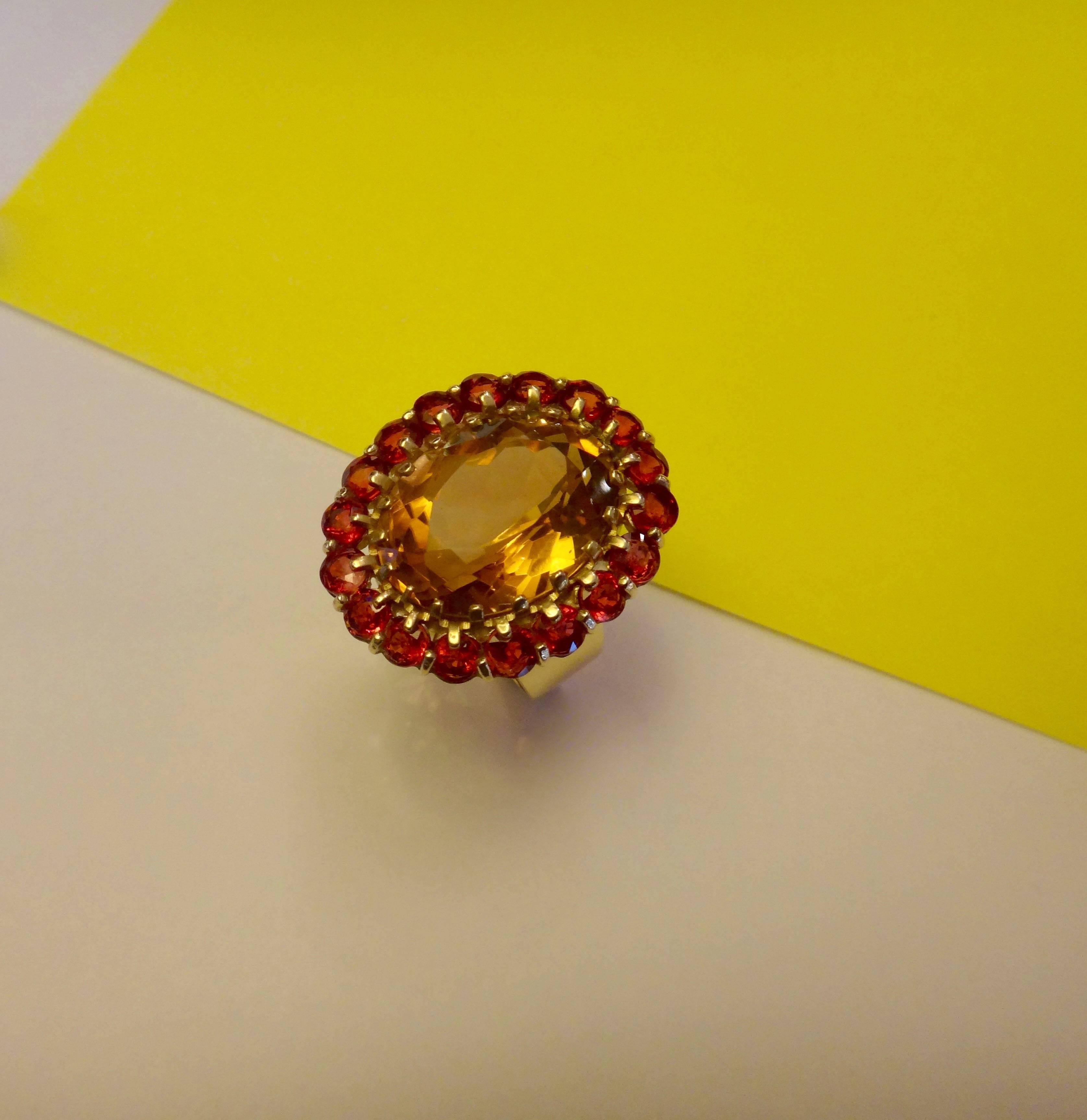 Women's Citrine Orange Sapphire Gold Cocktail Ring