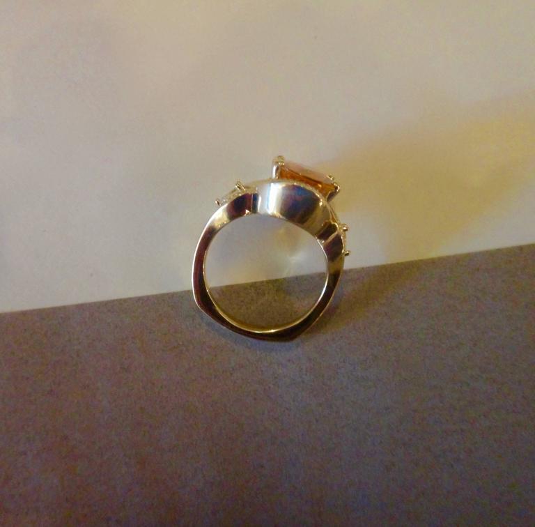 Saffron Yellow Sapphire Pear Shaped Diamond ThreeStone Ring at 1stDibs