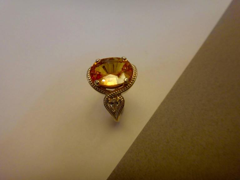 Saffron Yellow Sapphire Pear Shaped Diamond Three Stone Ring