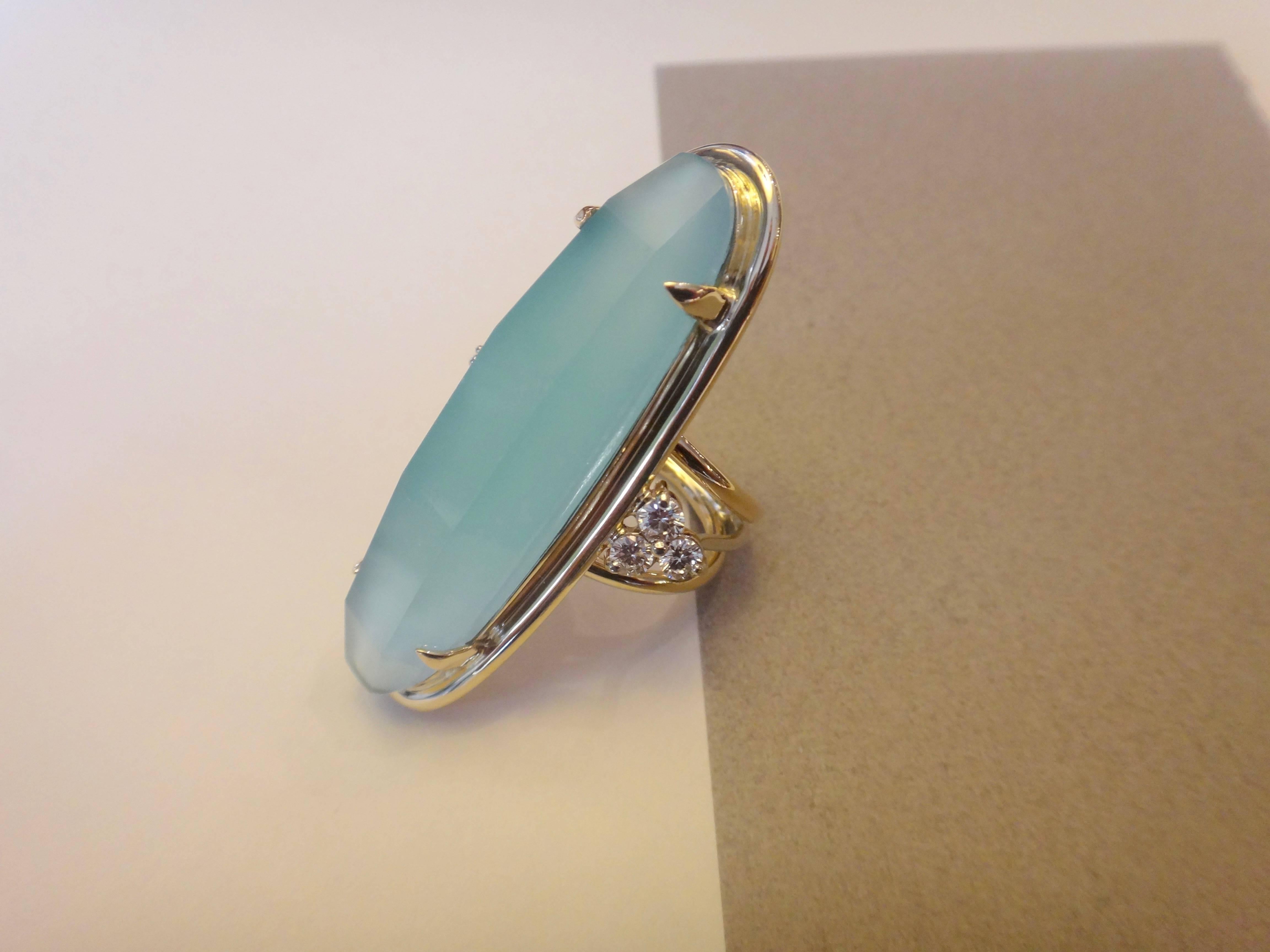 Contemporary Pearlescent Aquamarine Diamond Yellow Gold Cocktail Ring