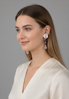 Michael Kneebone Pink Petal Pearl Amethyst Rose Quartz Dangle Earrings
