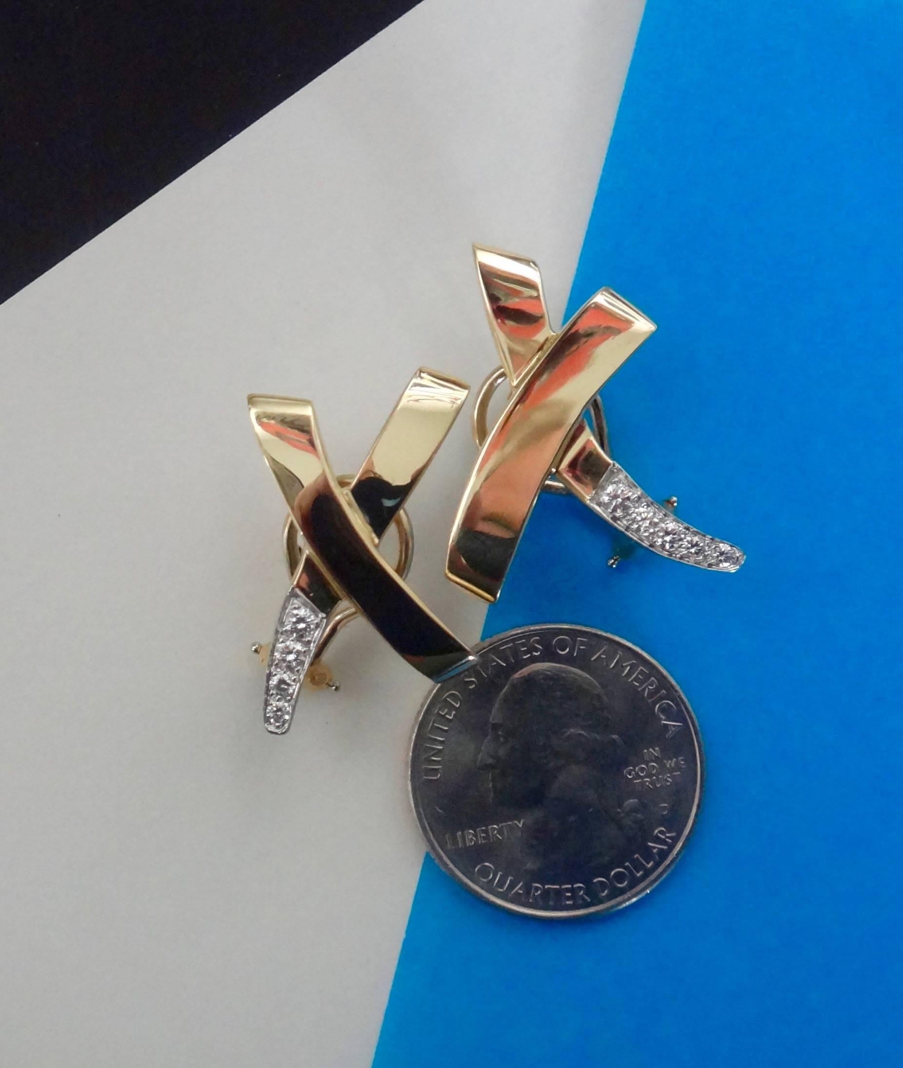 Contemporary Tiffany & Co. Paloma Picasso Pave Diamond Yellow Gold Platinum X Earrings