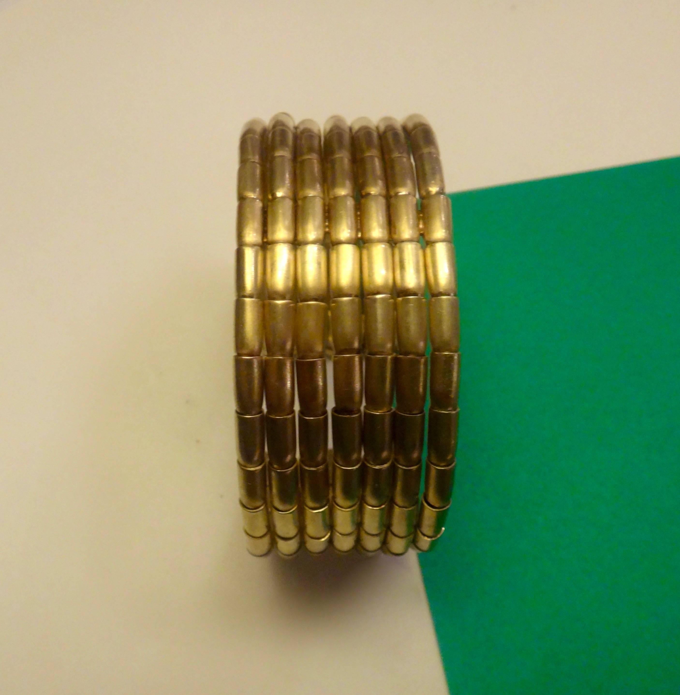 Women's or Men's Beaded Satin Finish Yellow Gold Cuff Bracelet