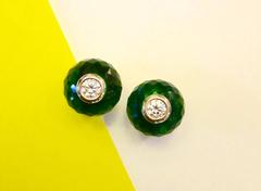 Green Topaz White Sapphire Gold Stud Earrings