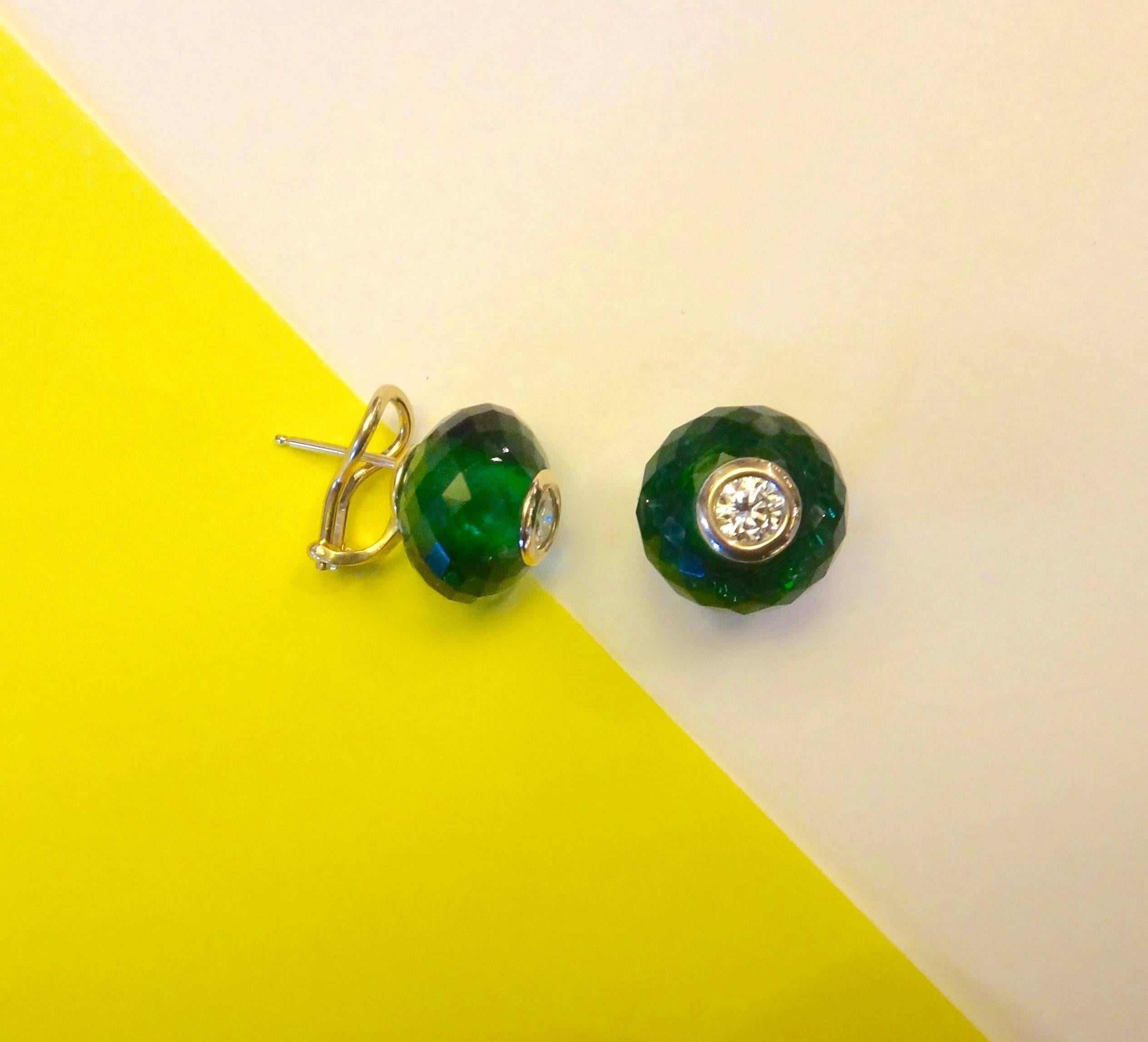 Contemporary Green Topaz White Sapphire Gold Stud Earrings