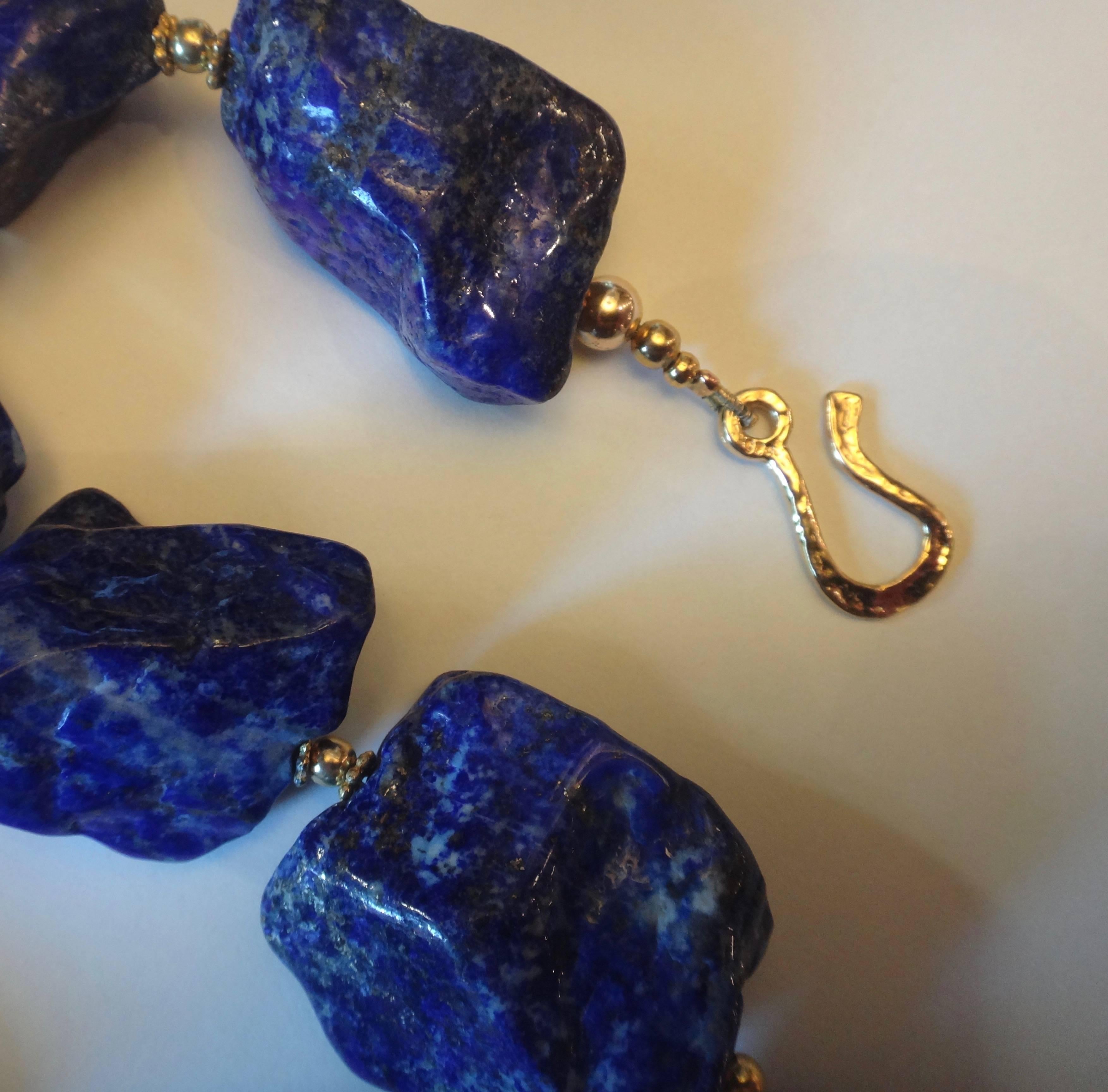 Contemporary  Lapis Lazuli White Zircon Nugget Necklace