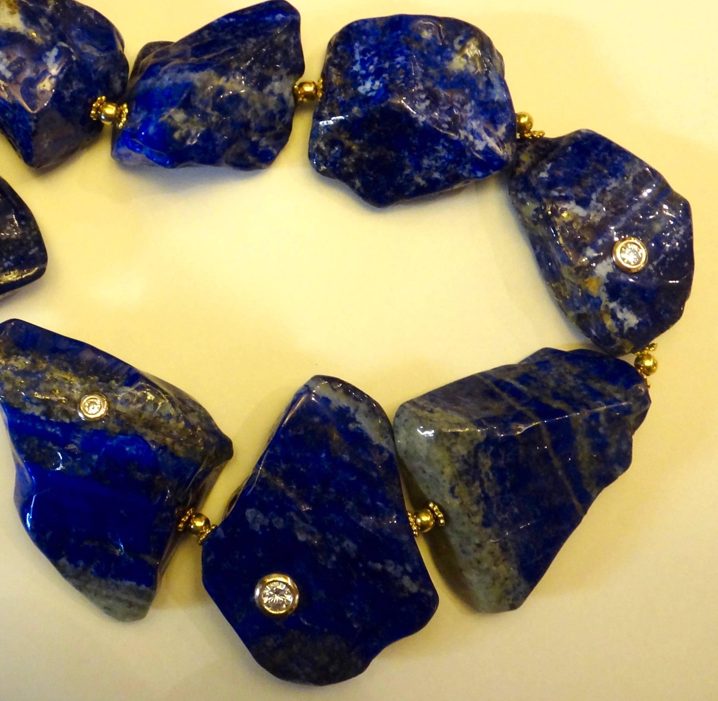  Lapis Lazuli White Zircon Nugget Necklace In Excellent Condition In Austin, TX