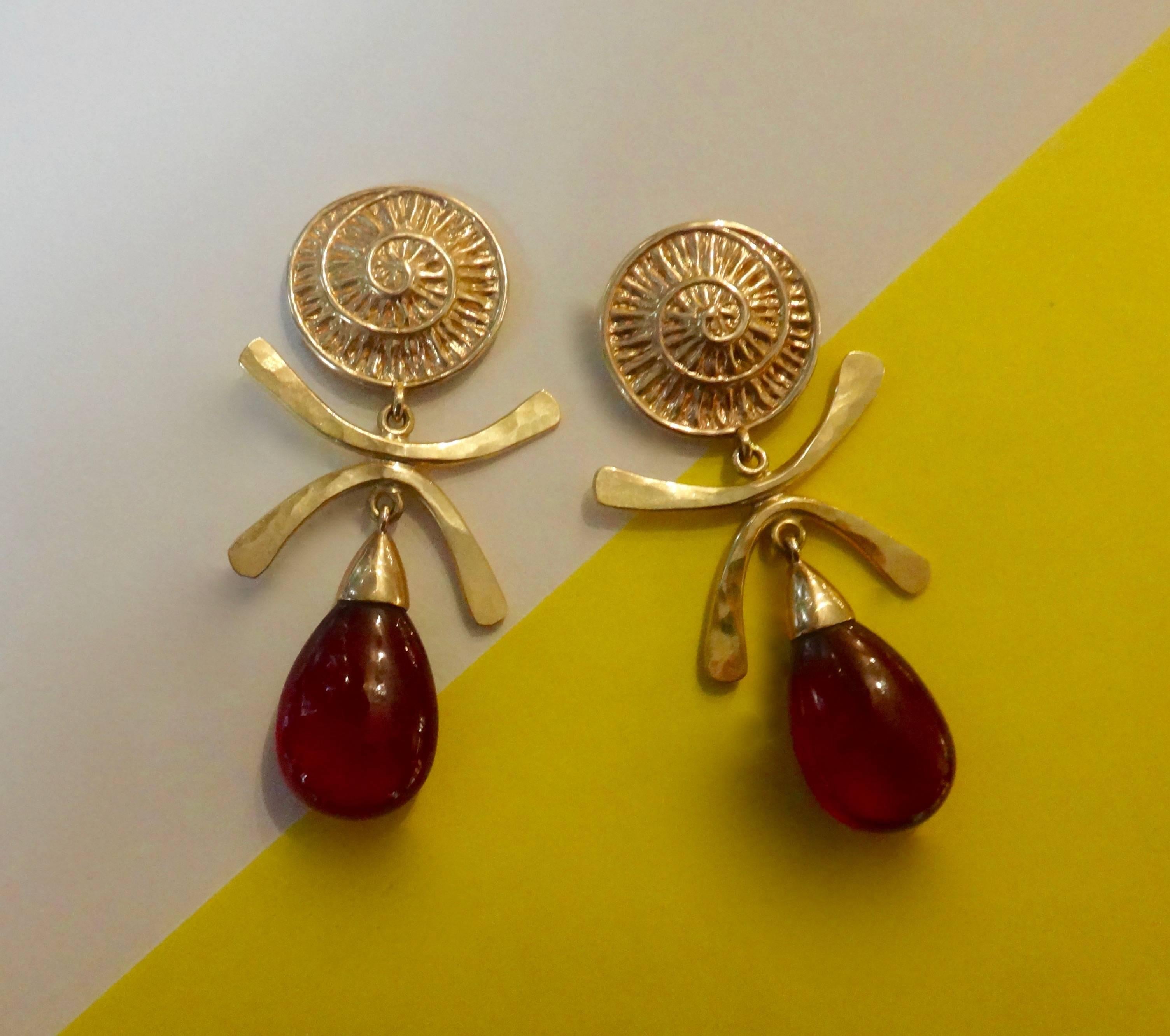 Contemporary Hessonite Garnet Gold Dangle Earrings