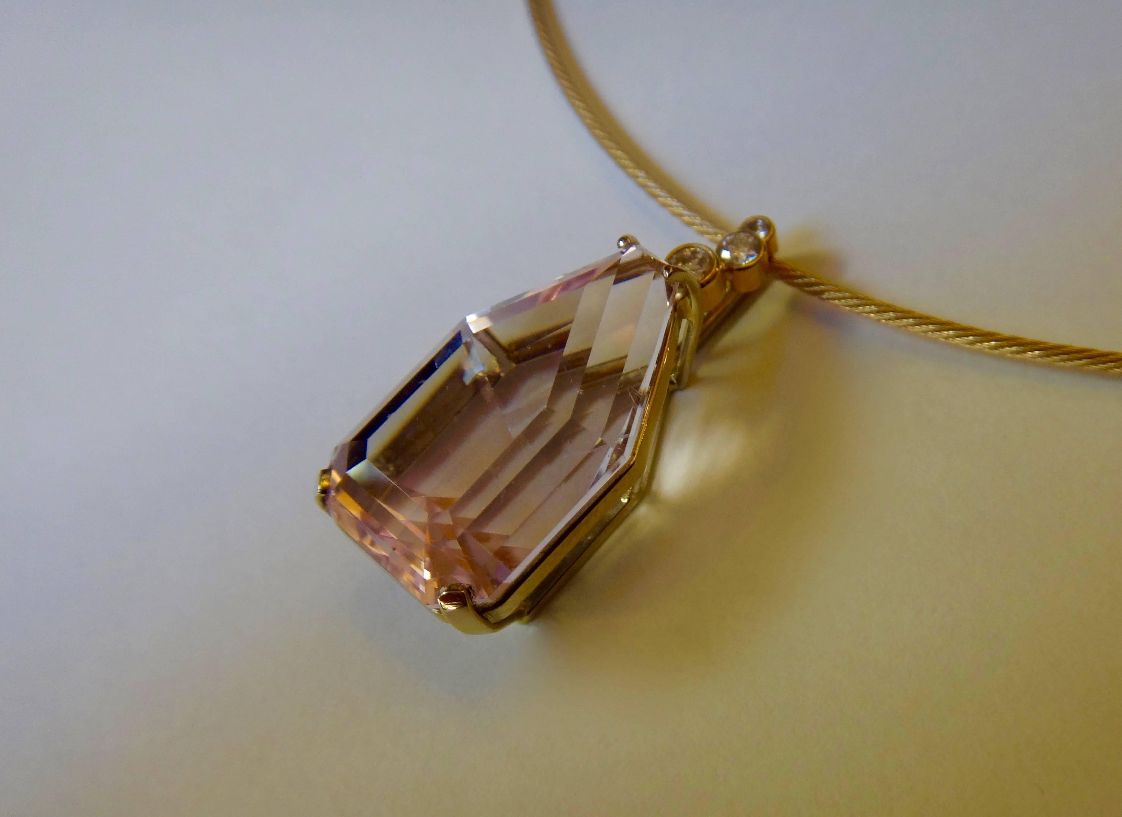 Contemporary Michael Kneebone Morganite Diamond Gold Pendant