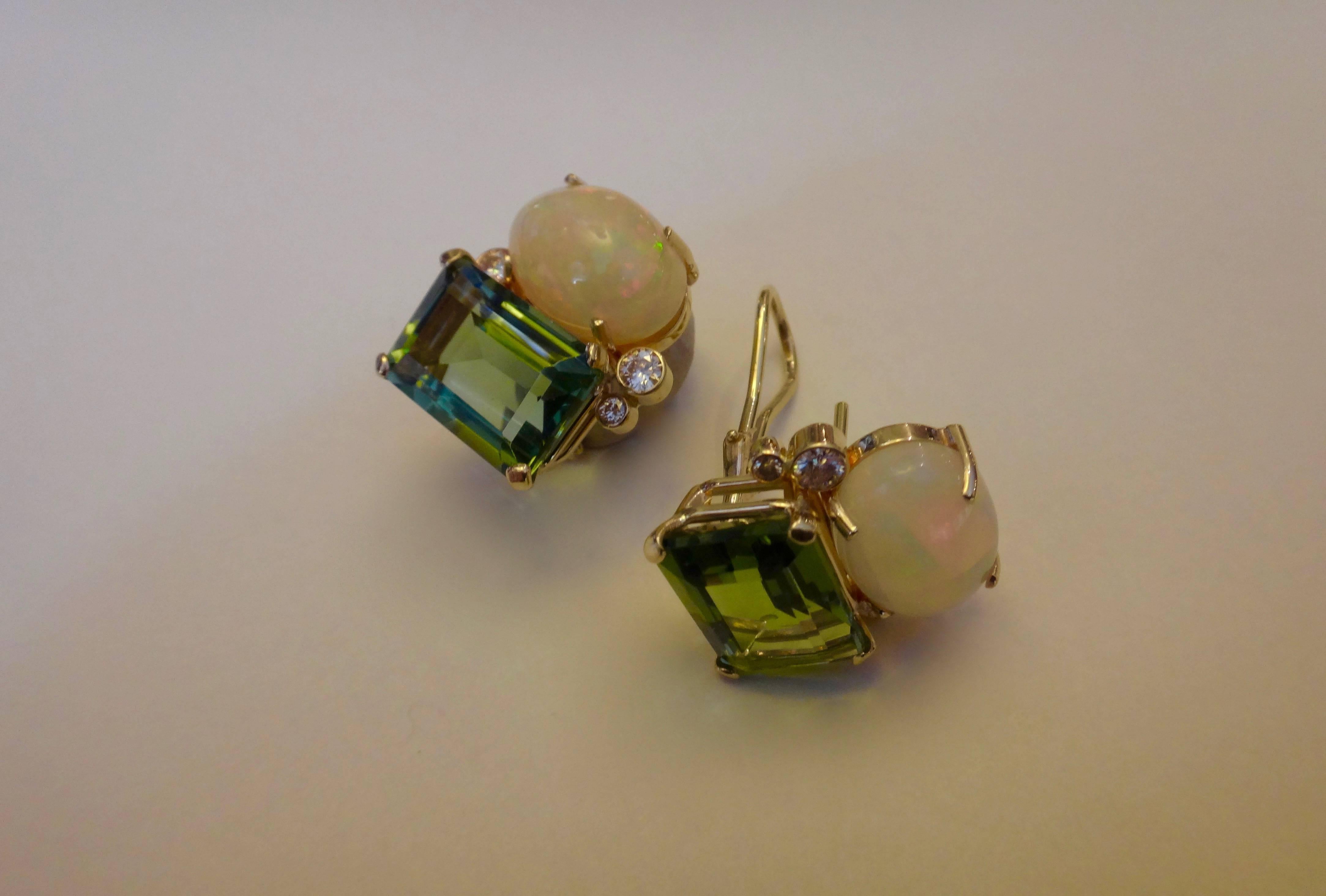 Michael Kneebone Ethiopian Opal Diamond Green Beryl Earrings In Excellent Condition In Austin, TX