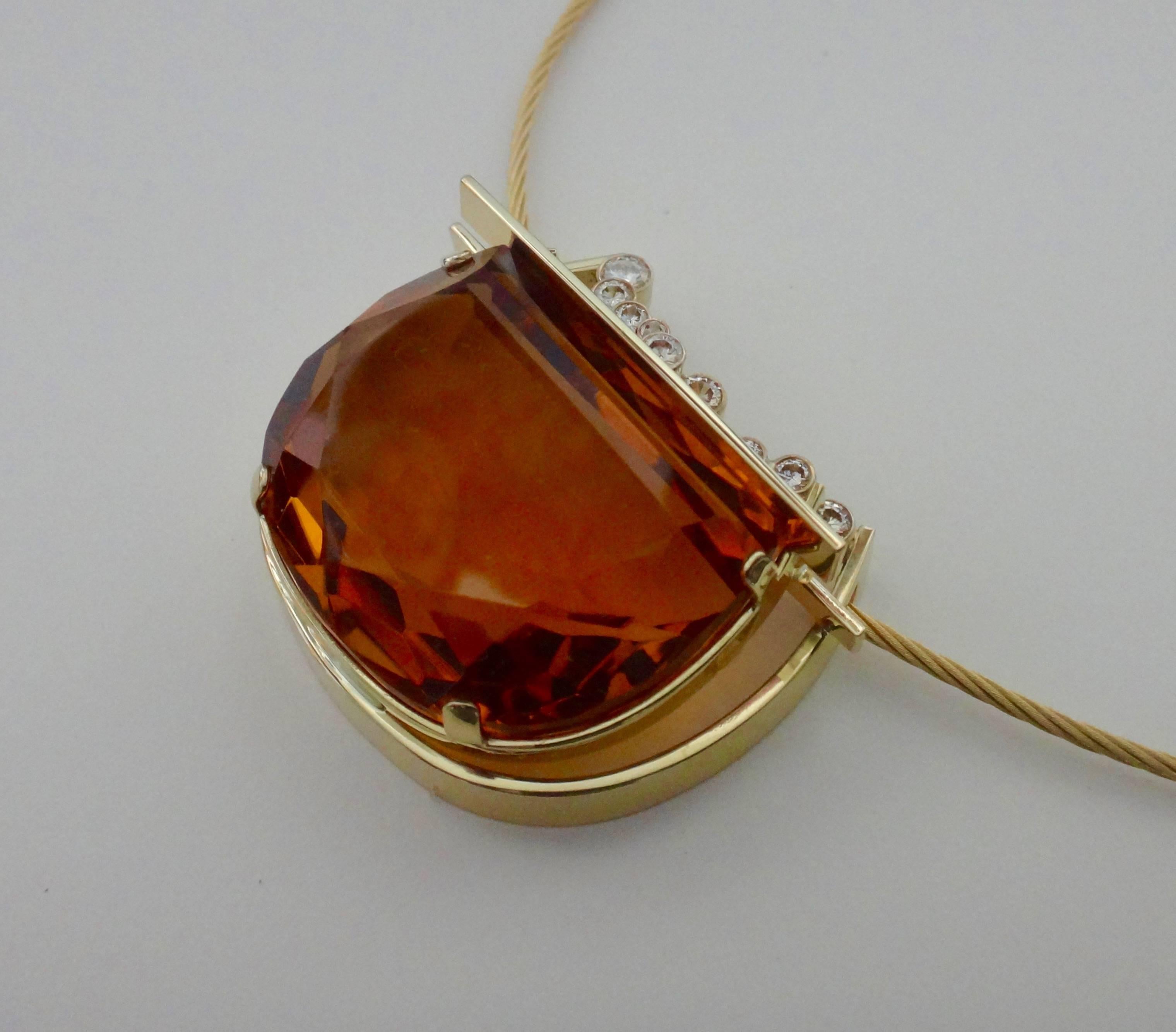 Contemporary Michael Kneebone Fantasy Cut Citrine Diamond 18k Yellow Gold Pendant