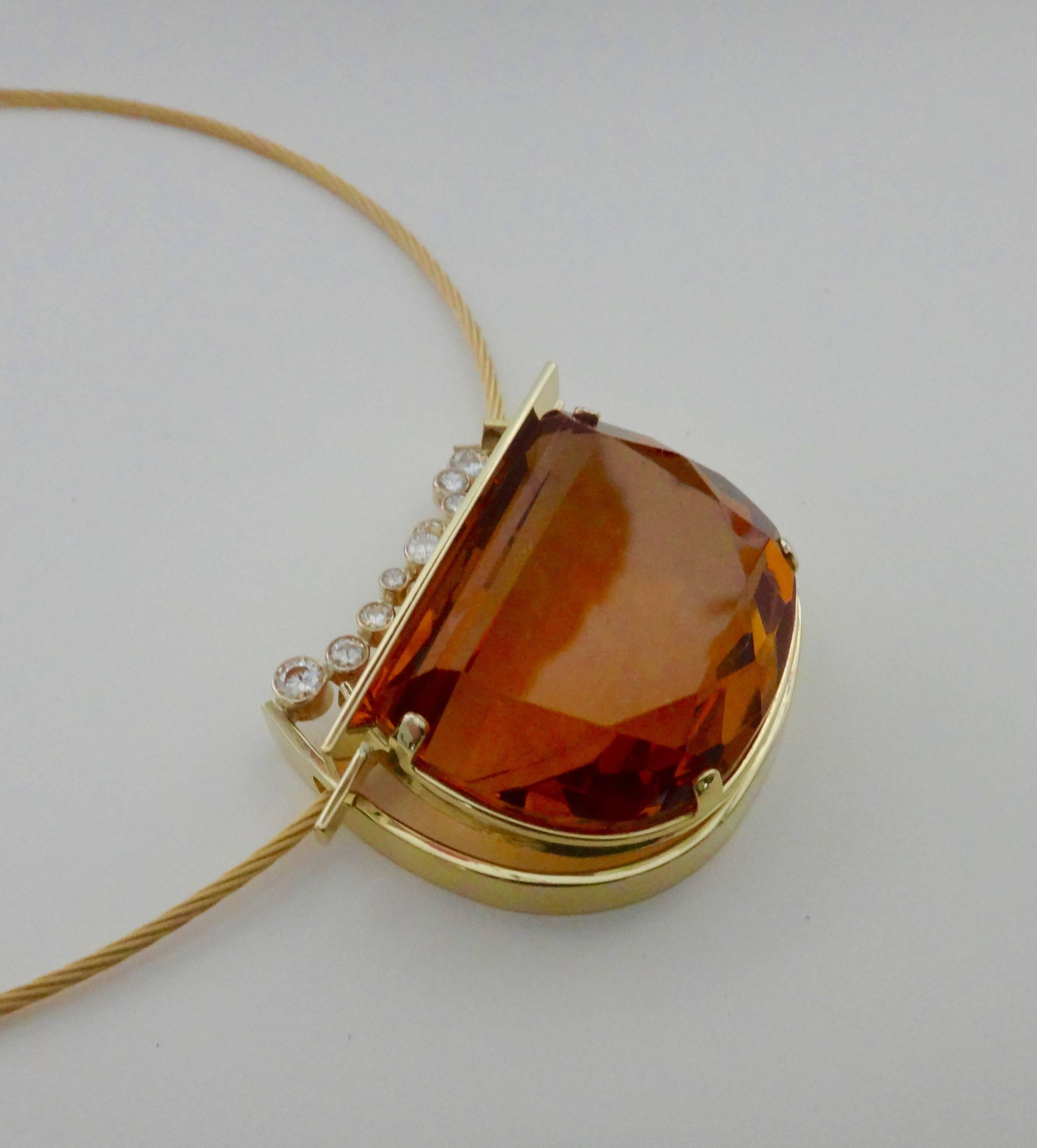 Michael Kneebone Fantasy Cut Citrine Diamond 18k Yellow Gold Pendant In Excellent Condition In Austin, TX