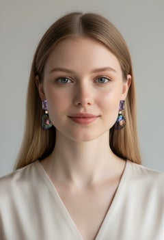 Pendientes colgantes Michael Kneebone Rose de France Amatista Perla barroca negra