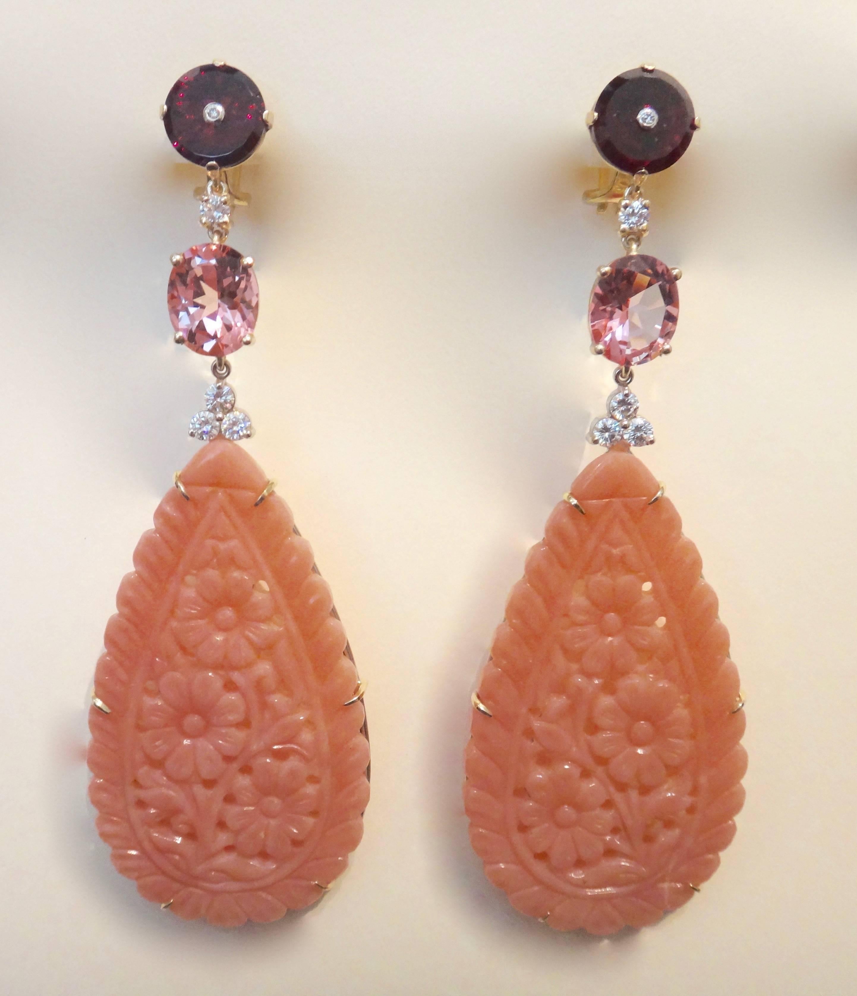 Contemporary Michael Kneebone Peruvian Opal Topaz Garnet Diamond Dangle Earrings