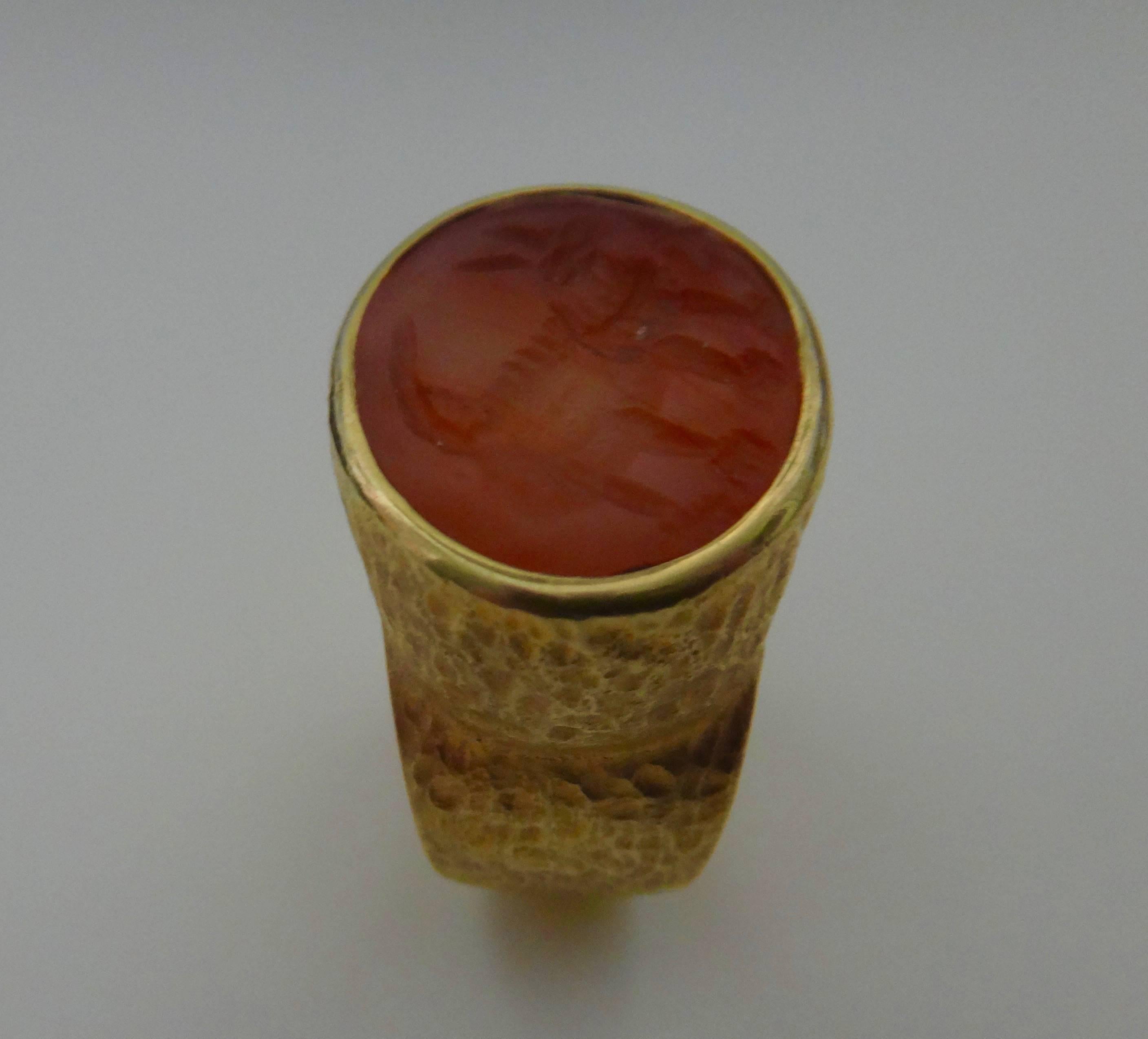 Contemporary Michael Kneebone Ancient Persian Intaglio Carnelian Textured Ring