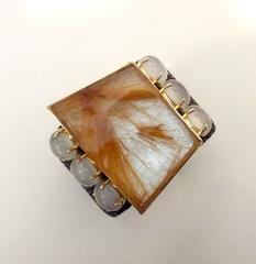 Michael Kneebone Rutilated Quartz Moonstone Stringray Cuff Bracelet