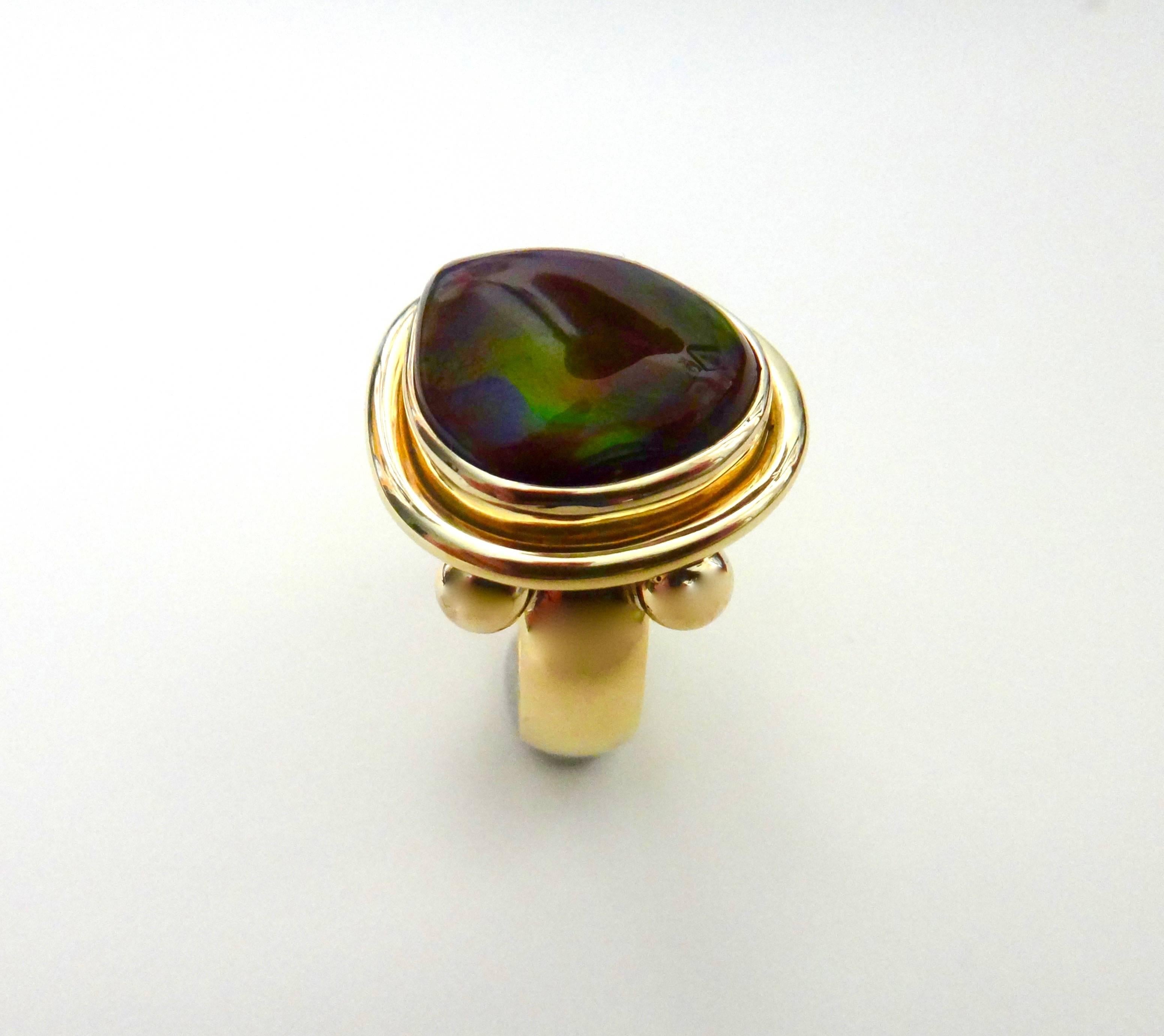 Cabochon Michael Kneebone Mexican Fire Agate 18 Karat Gold Ring For Sale