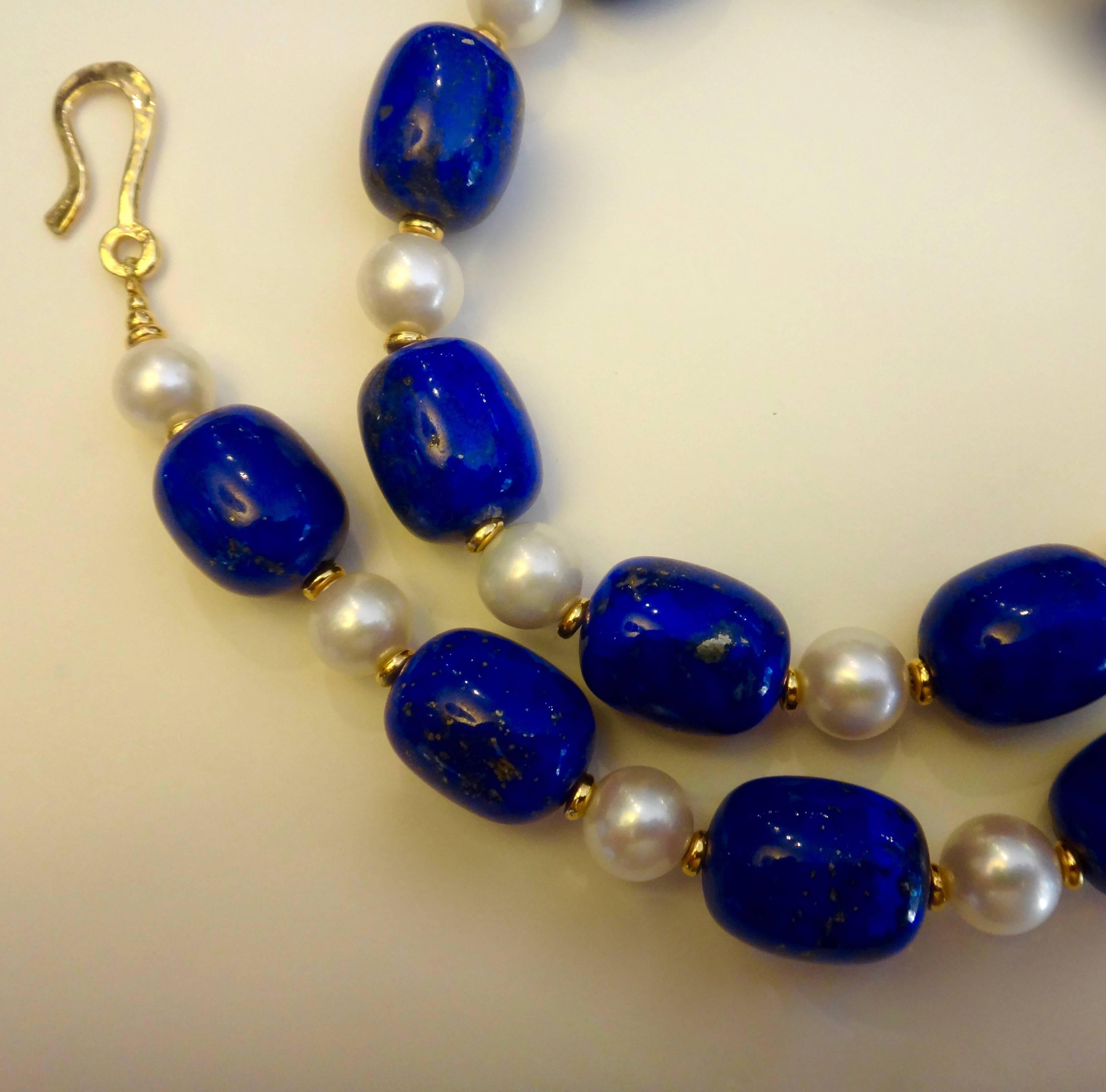 Michael Kneebone Lapis Lazuli Cultured Pearl Bead Necklace In Excellent Condition In Austin, TX