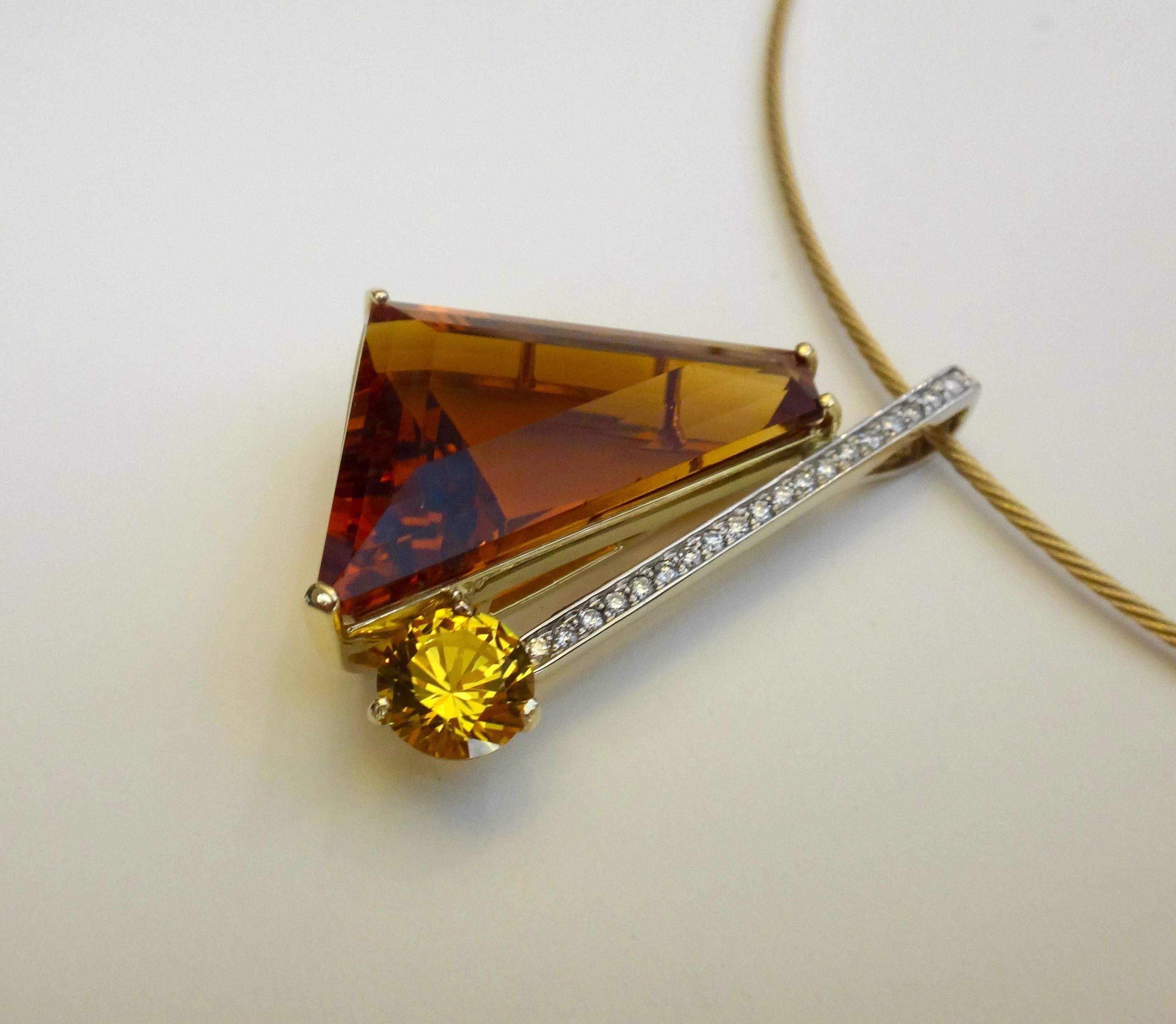 Michael Kneebone Madiera Citrine Diamond Citrine Pendant In Excellent Condition In Austin, TX