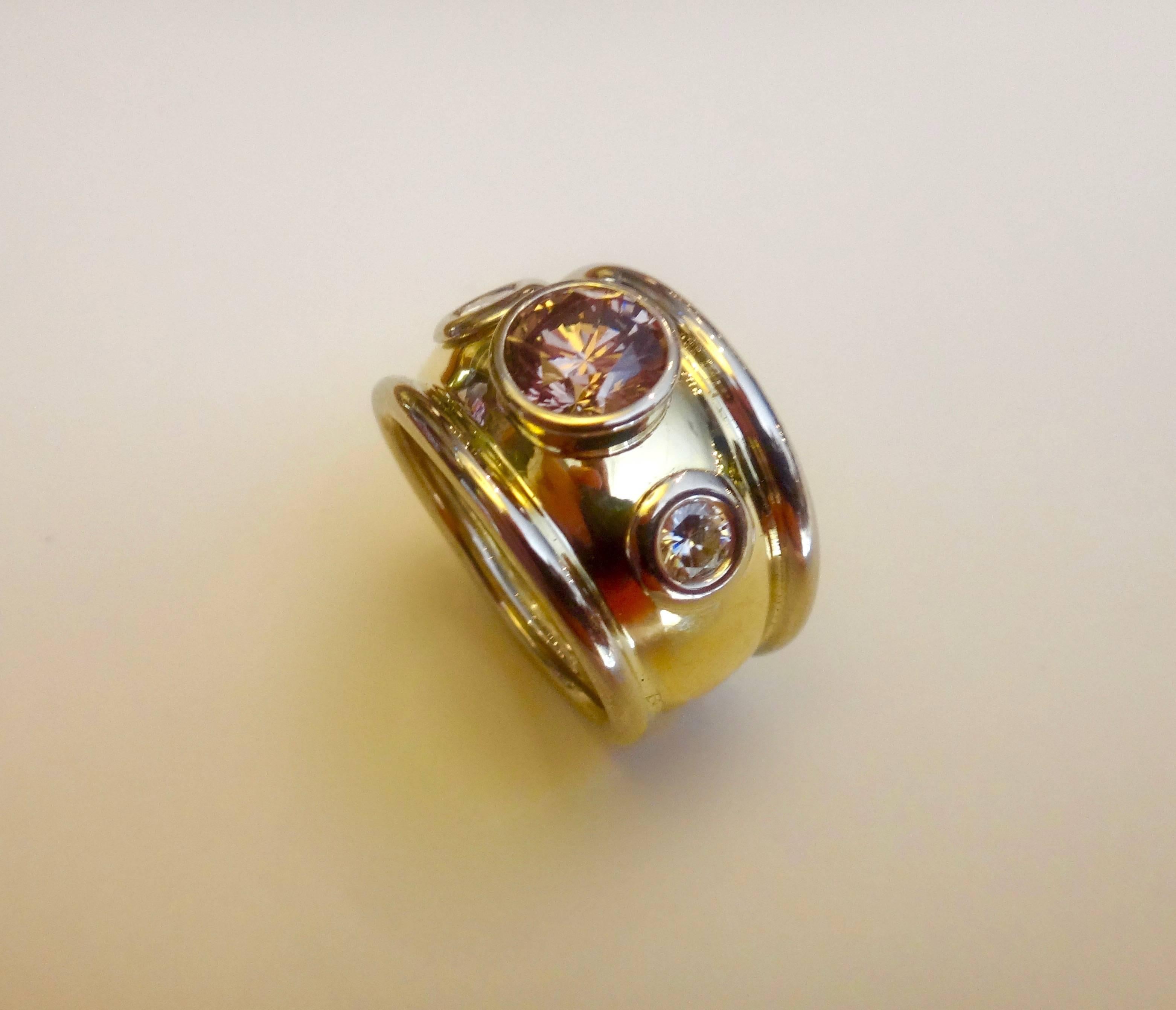 Contemporary Michael Kneebone Brown Diamond White Diamond Three Stone Bombe Ring