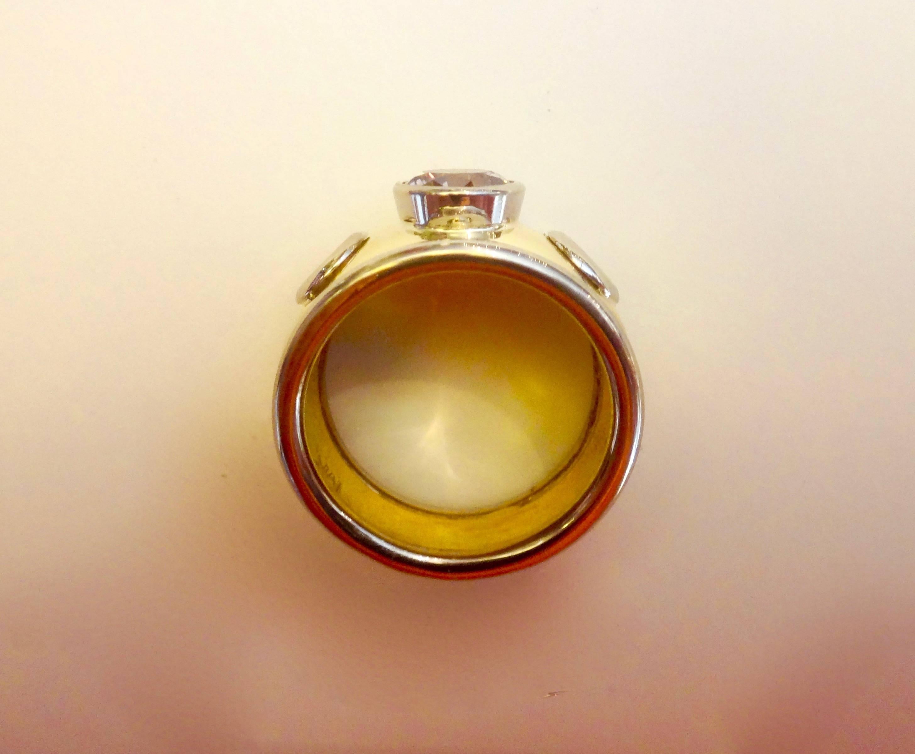 Women's or Men's Michael Kneebone Brown Diamond White Diamond Three Stone Bombe Ring