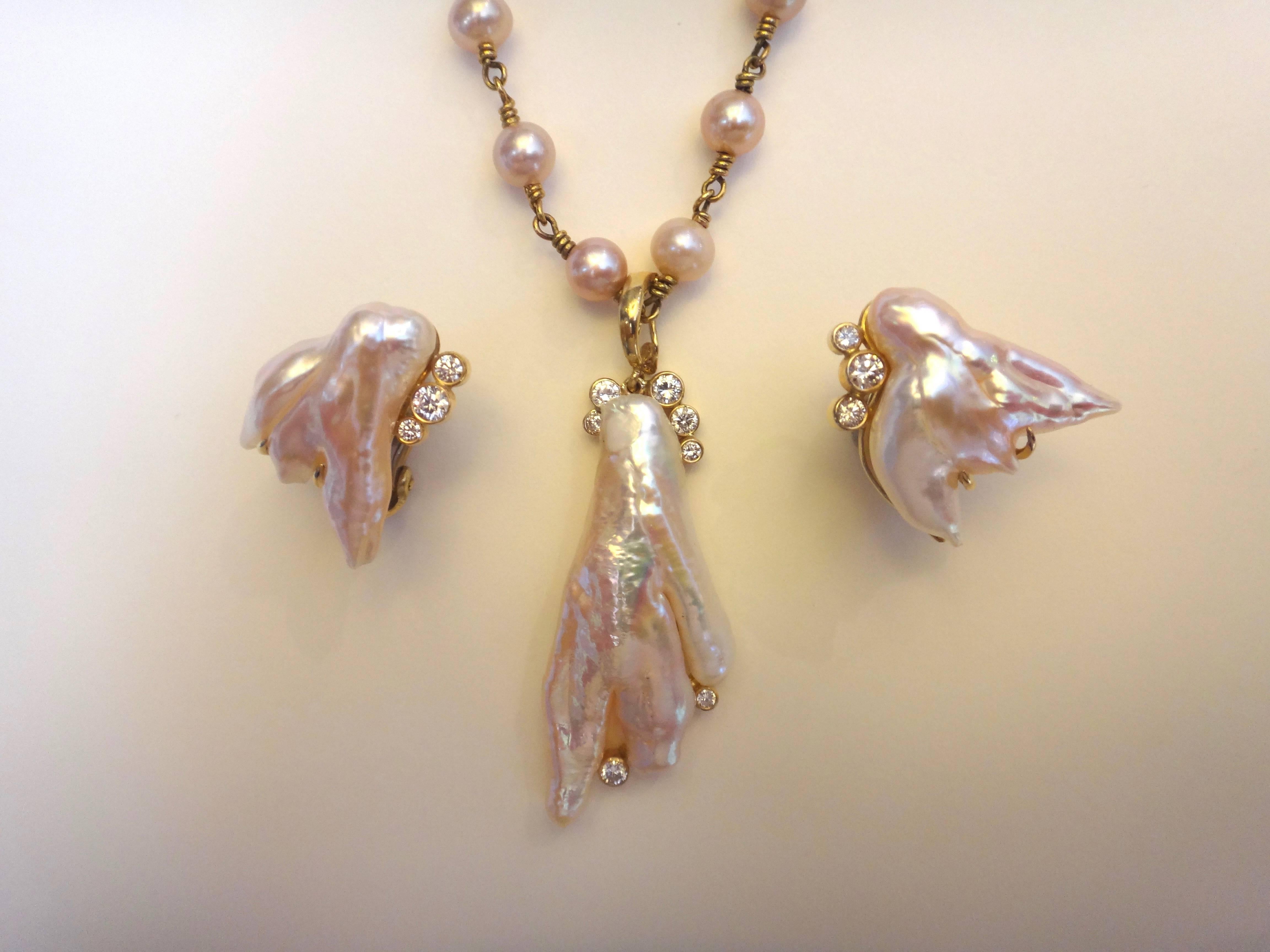 Michael Kneebone Pink Baroque Pearl White Diamond Angel Wing Suite 1