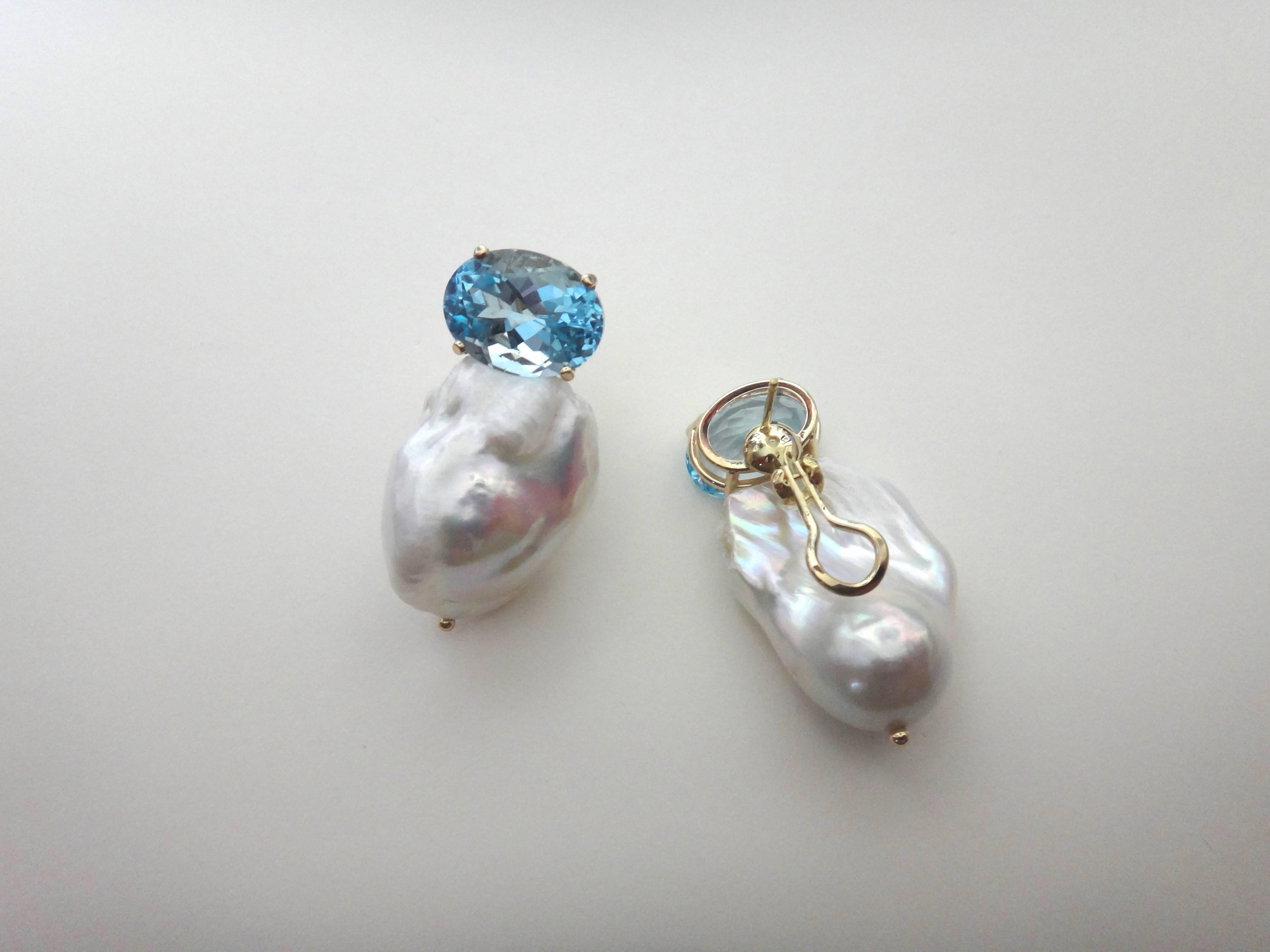 Women's Michael Kneebone Sky Blue Topaz White Baroque Cultured Pearl Earrings