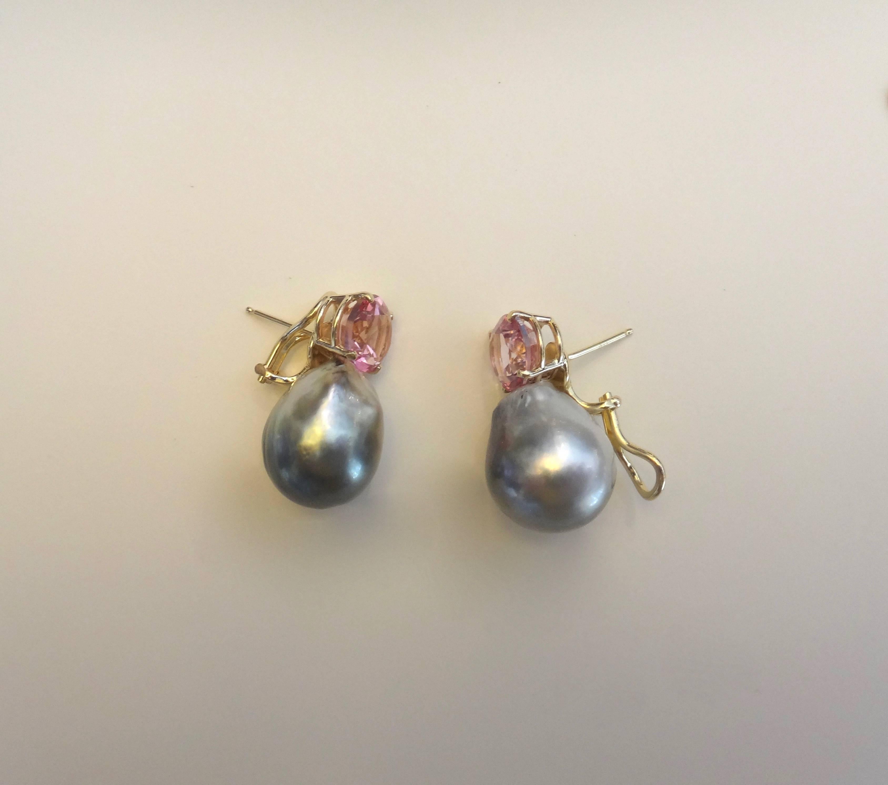 Women's Michael Kneebone Pink Topaz Baroque Tahitian Pearl Earrings