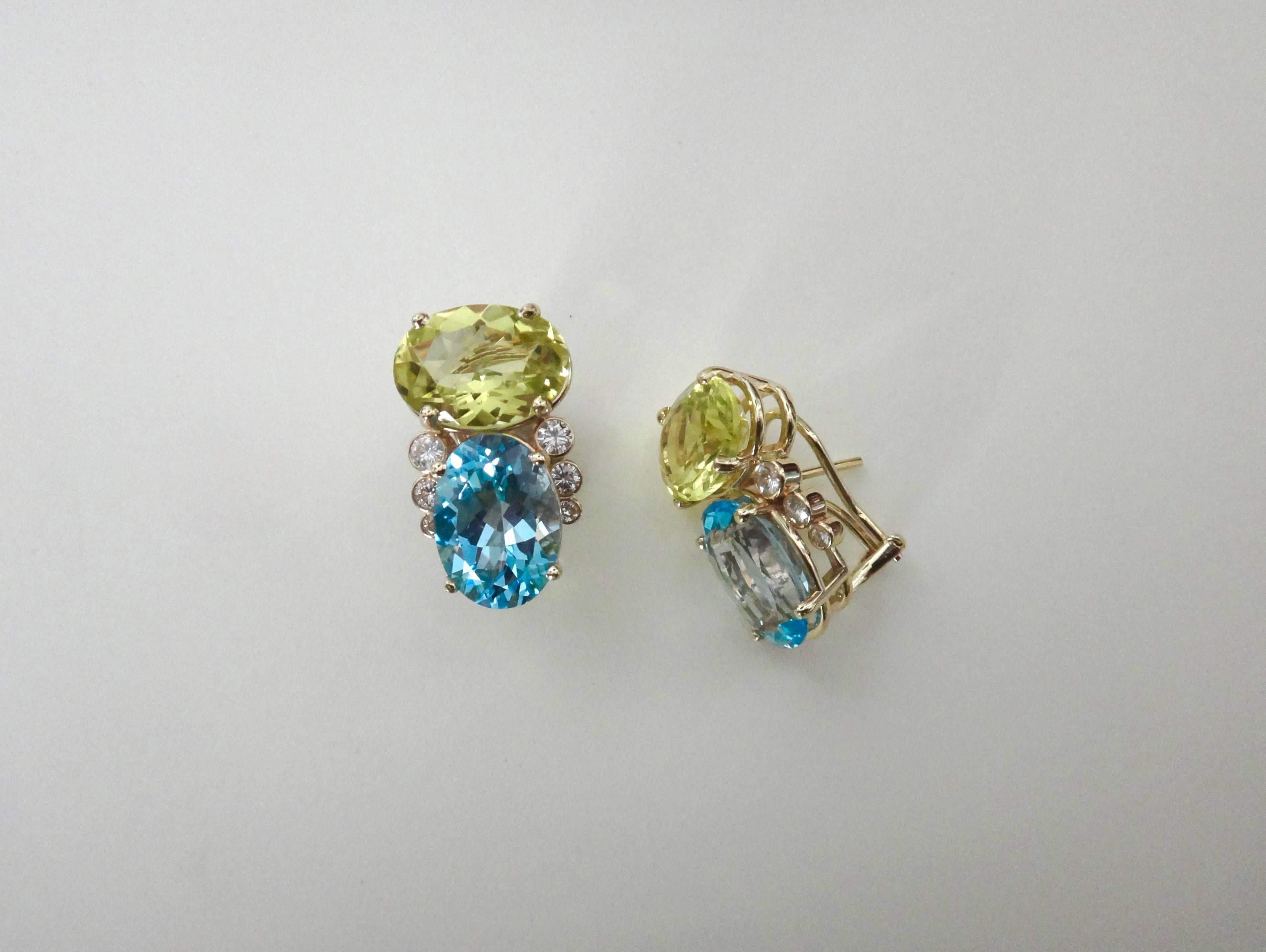 Contemporary Michael Kneebone Lemon Citrine Blue Topaz Diamond Earrings