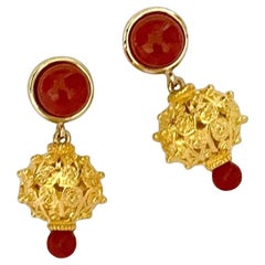Michael Kneebone Mediterranean Red Coral Granulated Bead Dangle Earrings