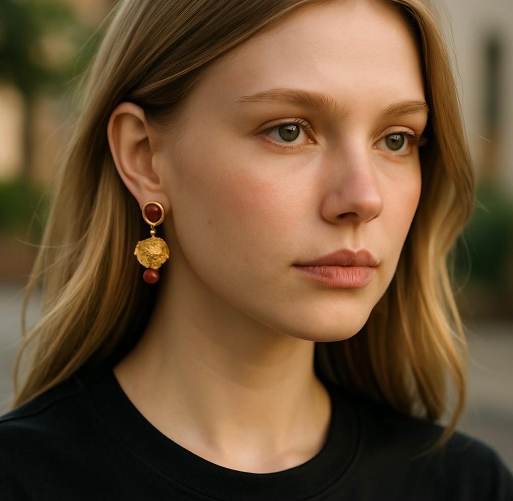 Boucles d'oreilles pendantes en corail rouge granulé Michael Redebone Pour femmes en vente