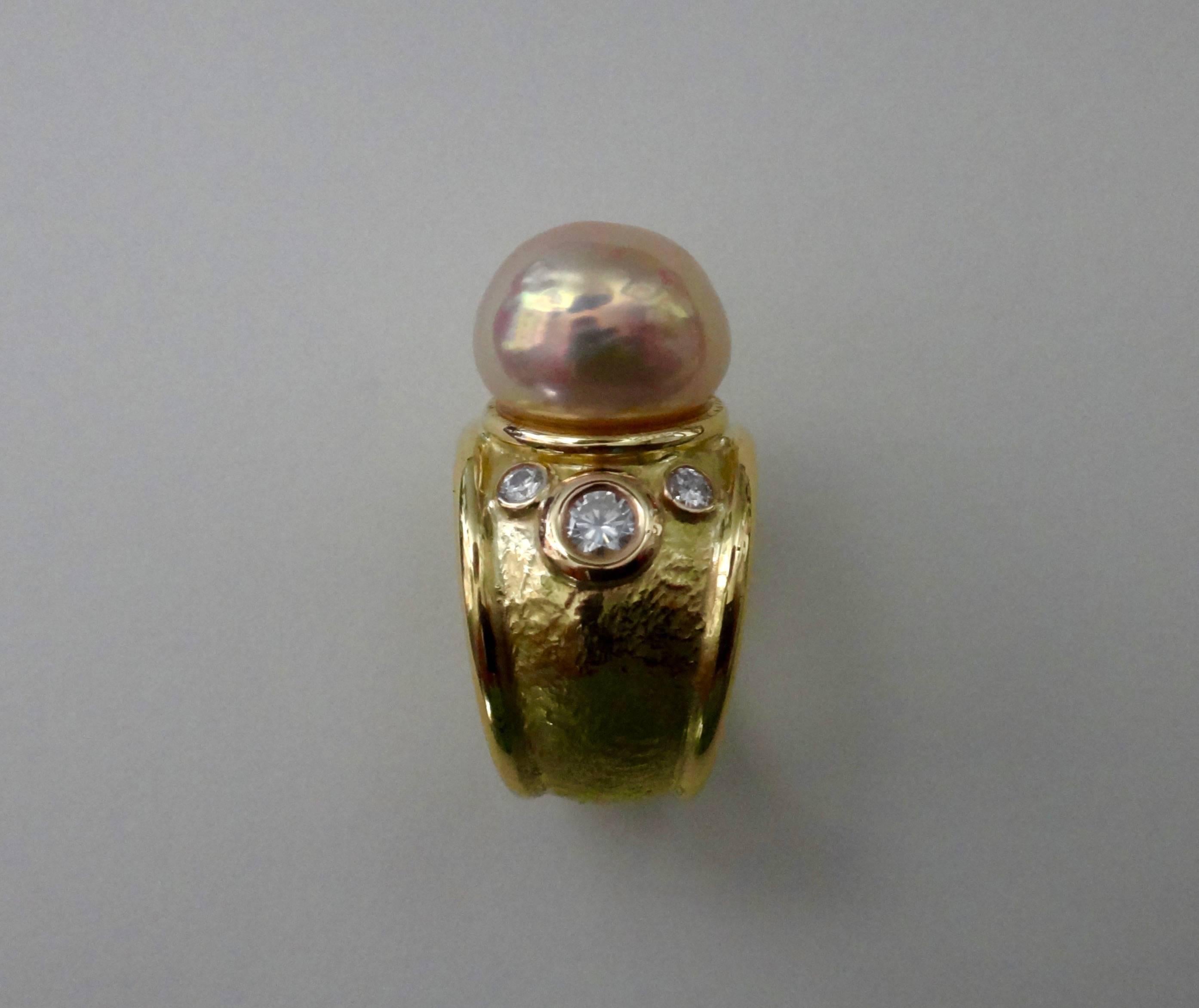 Michael Kneebone Pink Kasumi Pearl White Diamond Bombe Style Ring In Excellent Condition In Austin, TX