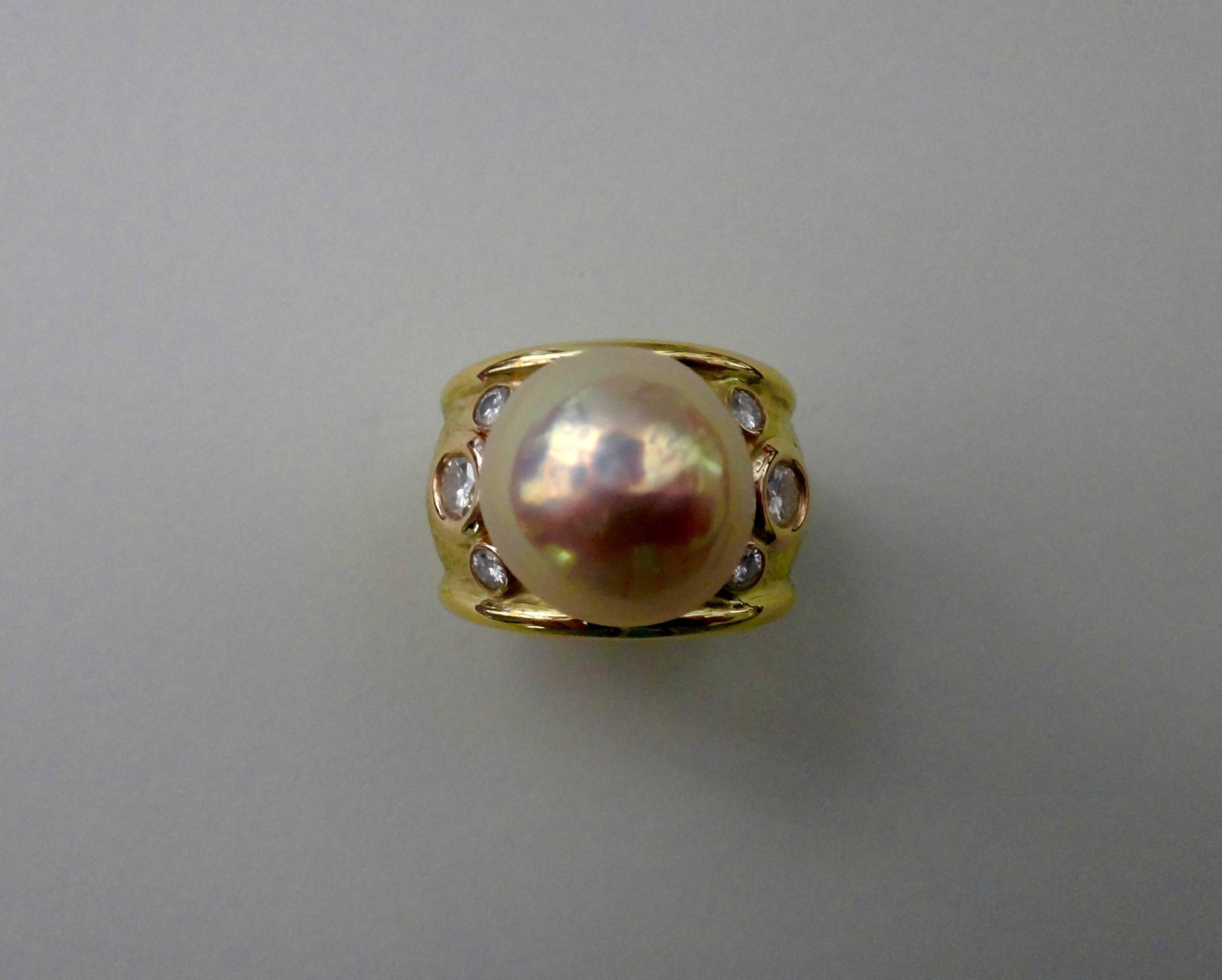 Women's Michael Kneebone Pink Kasumi Pearl White Diamond Bombe Style Ring