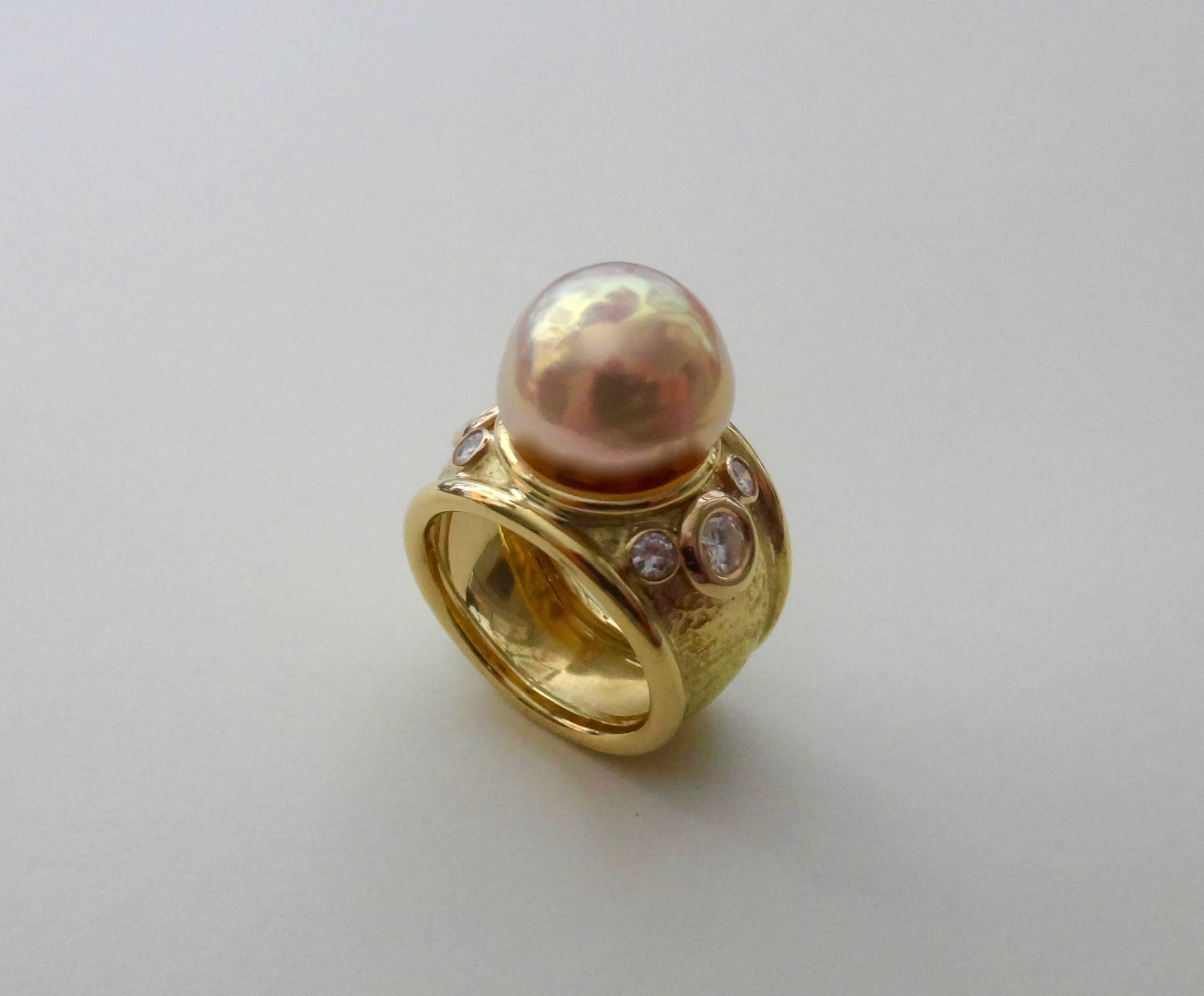 Michael Kneebone Pink Kasumi Pearl White Diamond Bombe Style Ring 1