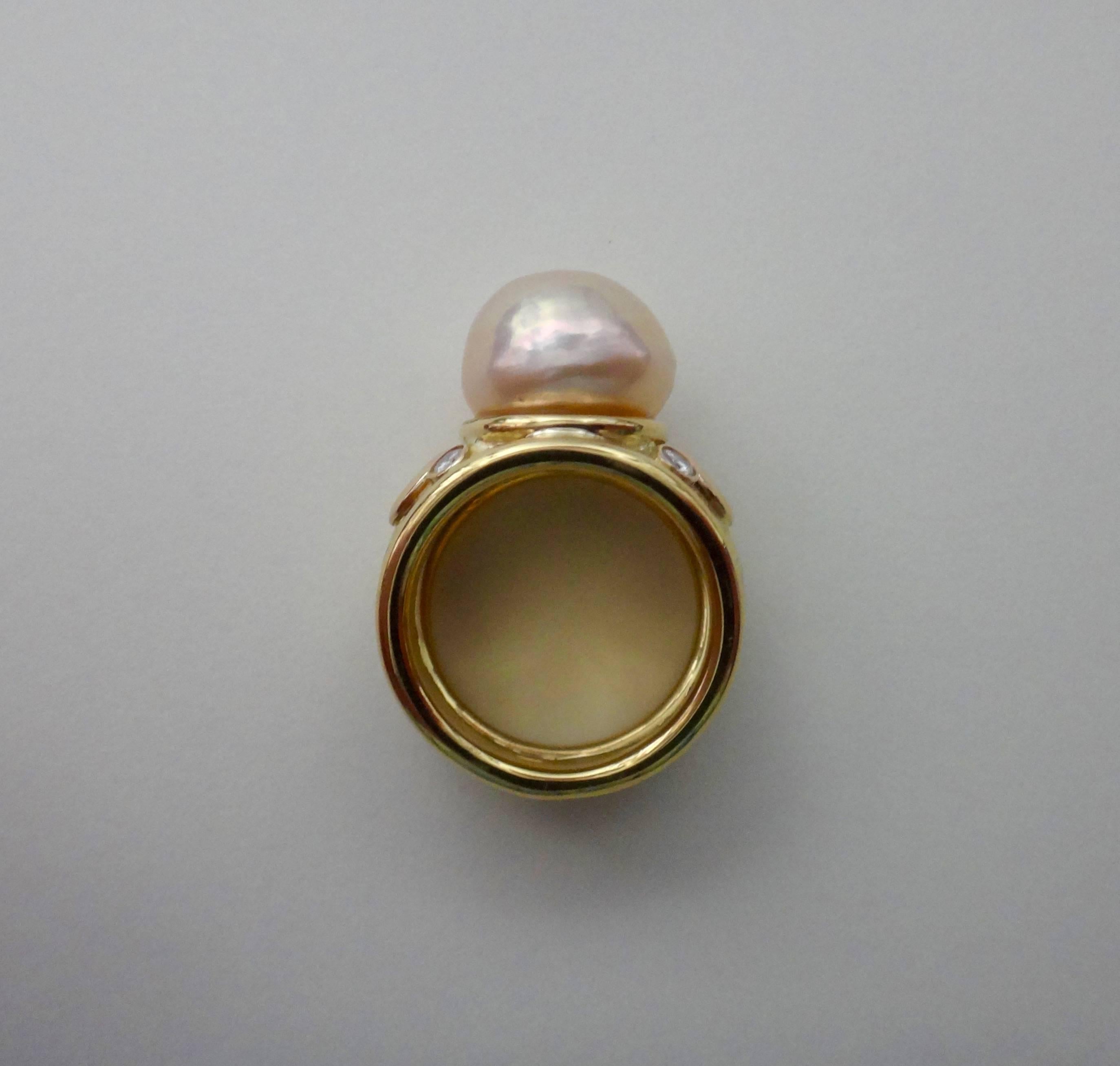 Michael Kneebone Pink Kasumi Pearl White Diamond Bombe Style Ring 2