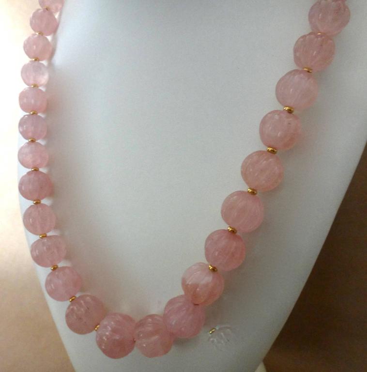 Garnet and Jade Graduated Bead Necklace Rose Quartz