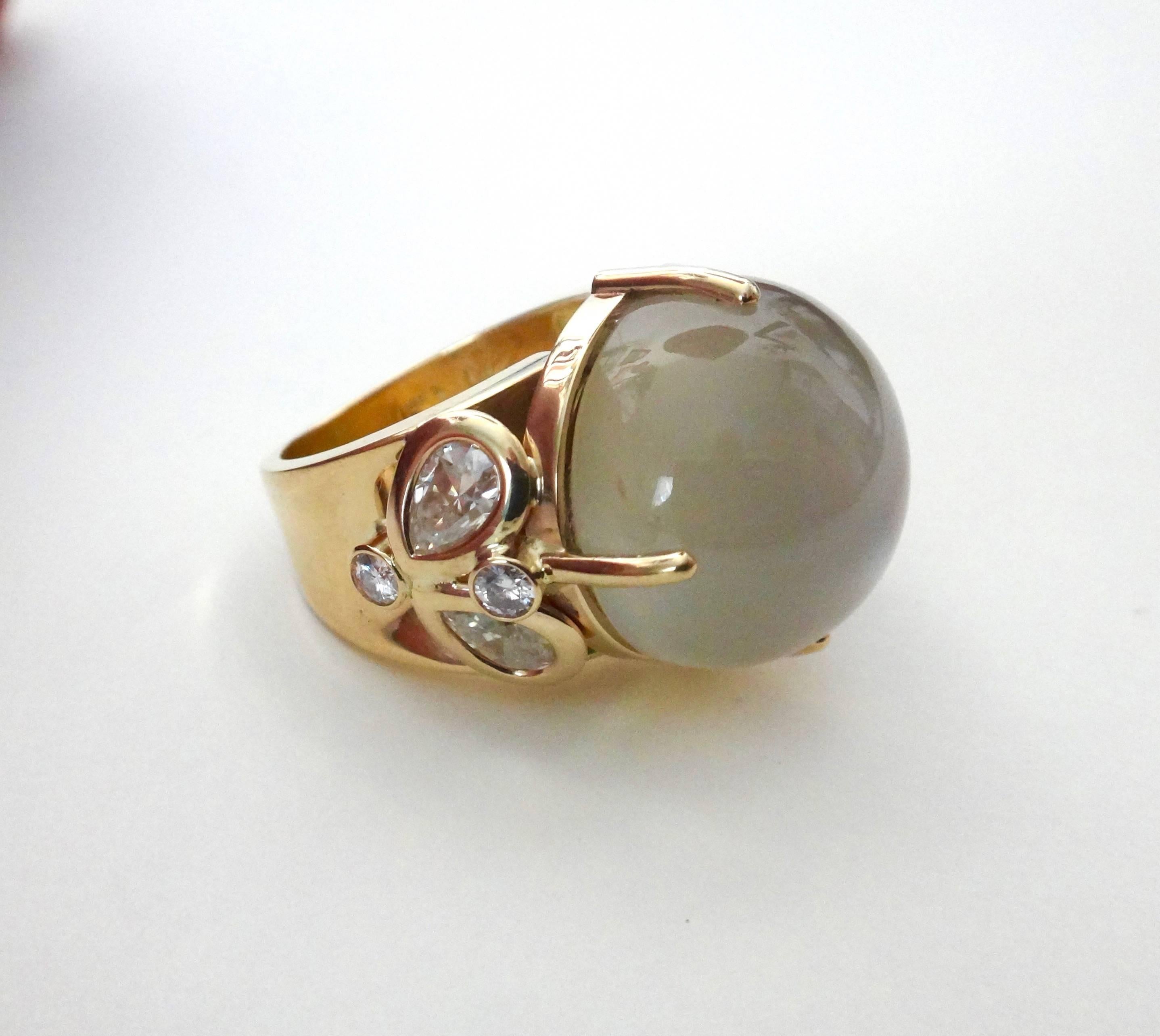 Michael Kneebone Moonstone Diamond Gold Cocktail Ring In Excellent Condition In Austin, TX