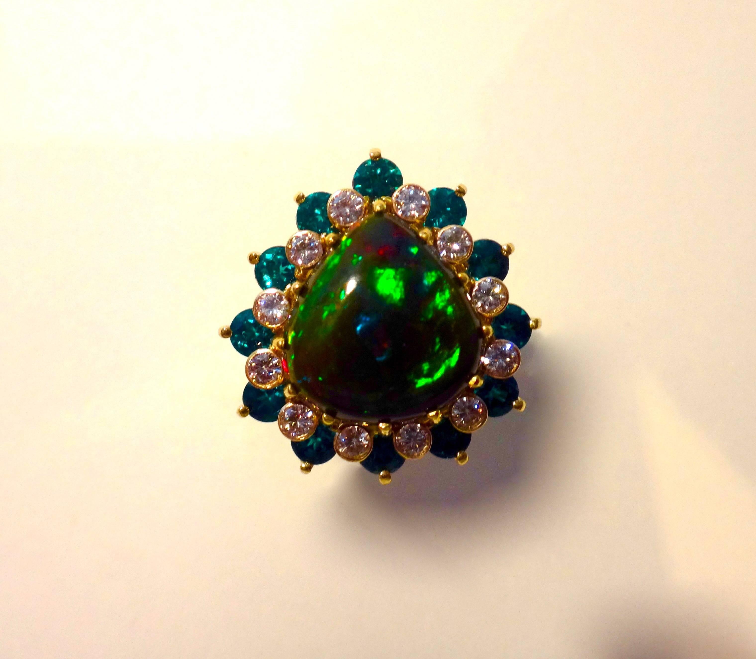 Contemporary Michael Kneebone Black Opal Tsavorite Garnet Diamond Cocktail Ring For Sale