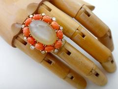 Michael Kneebone Peach Moonstone Pink Coral Diamond Cocktail Ring