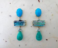 Michael Kneebone Turquoise Zircon Boulder Opal Amazonite Dangle Earrings