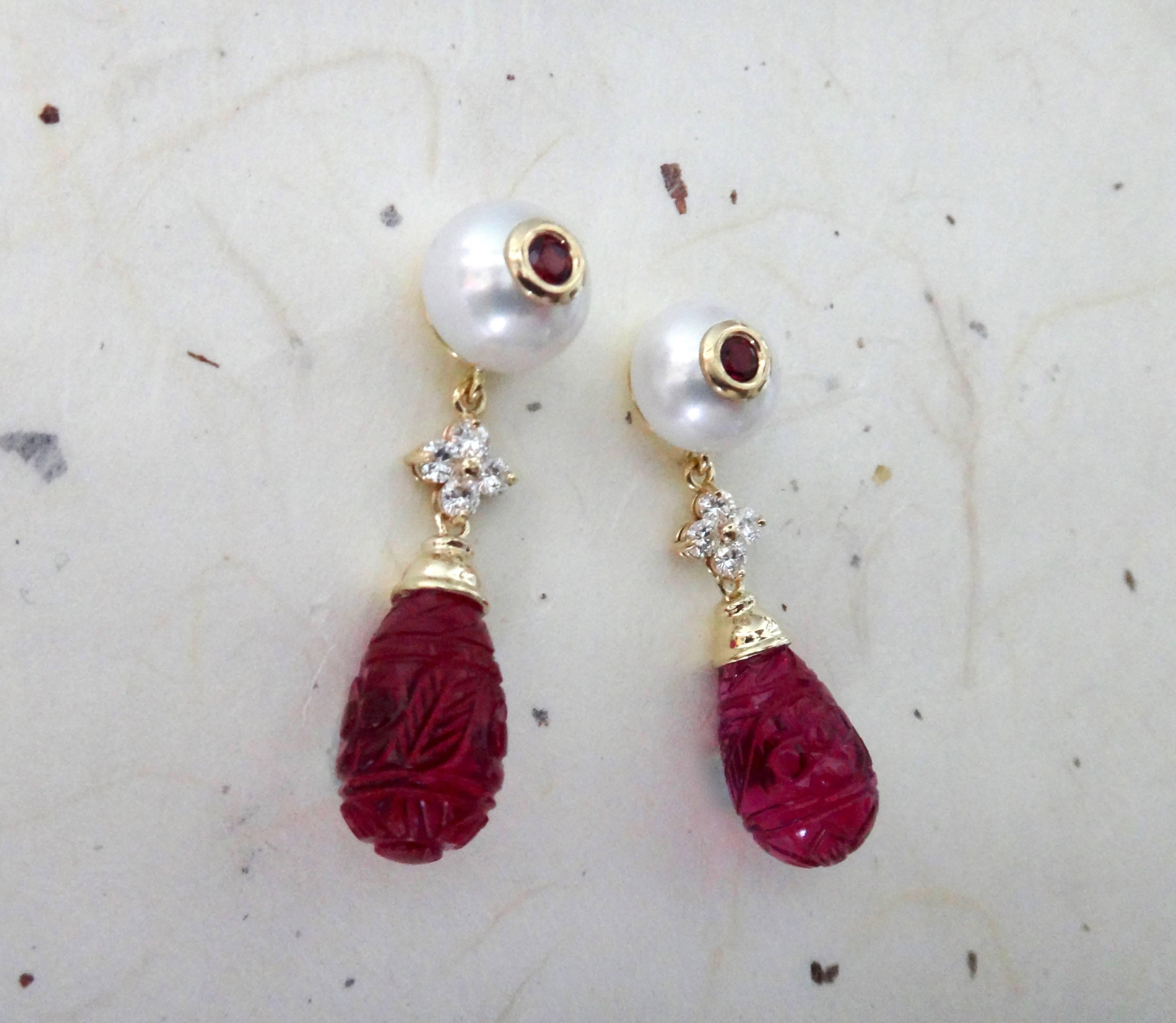 Contemporary Michael Kneebone Rubellite Pearl Diamond Red Topaz Dangle Earrings
