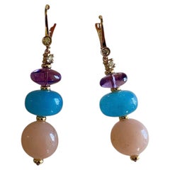 Michael Kneebone Amethyst Chalcedony Jadeite Diamond Dangle Earrings