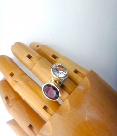 Michael Kneebone Red Garnet, Silver Sapphire 18 Karat Gold Stacking "Leah" Rings