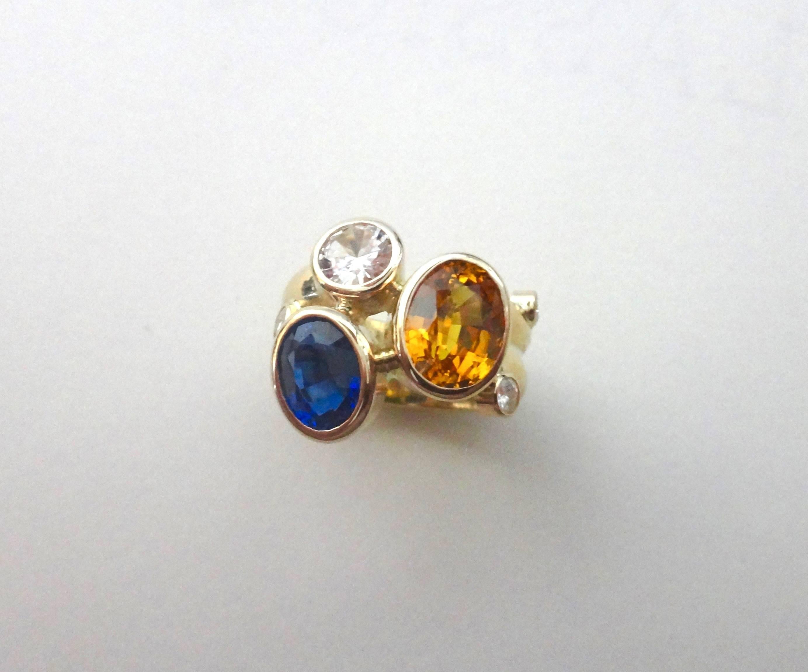 Contemporary Michael Kneebone Yellow Blue Silver Sapphires Diamond Double 