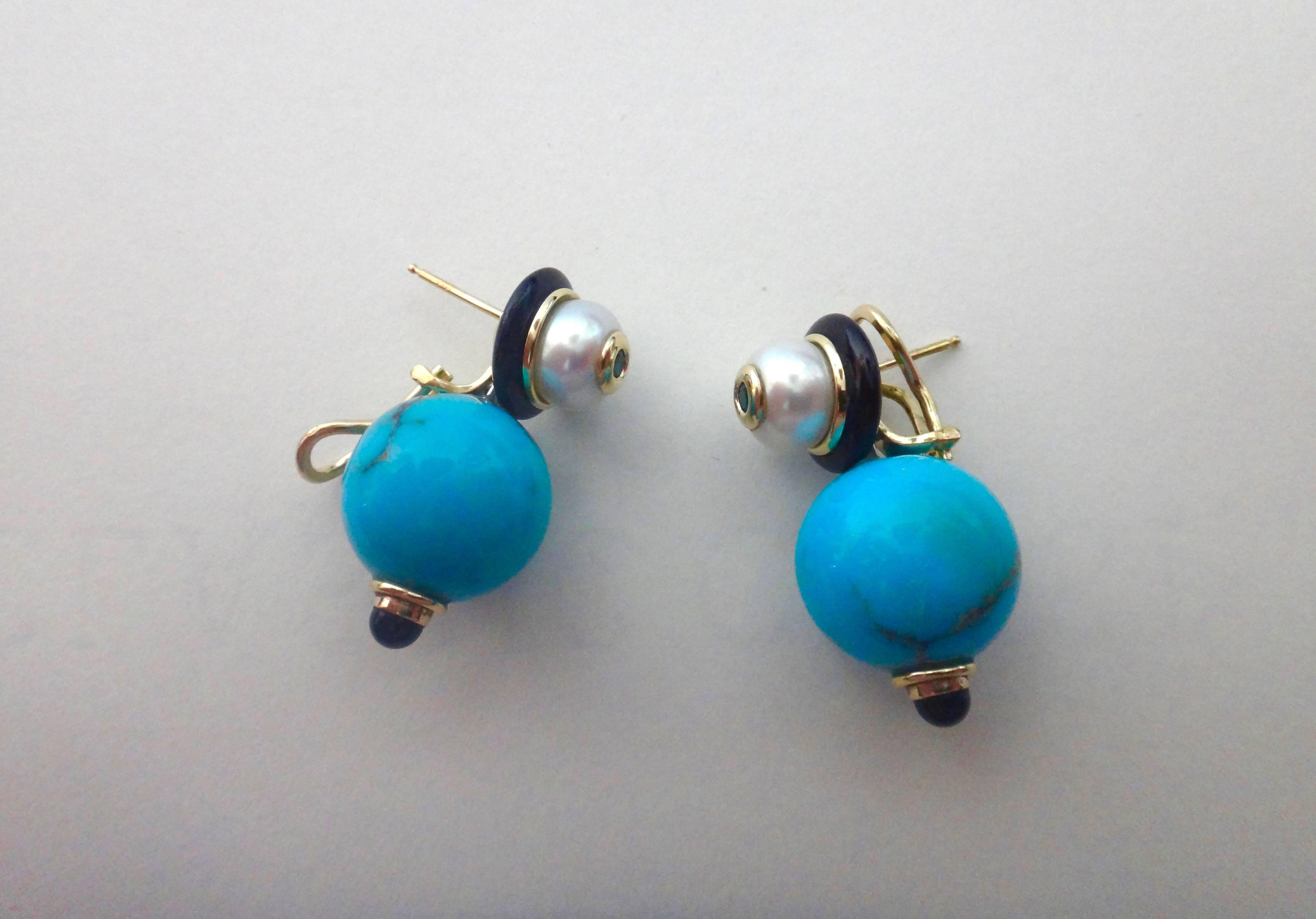Women's Michael Kneebone Sleeping Beauty Turquoise Pearl Emerald Onyx Drop Earrings