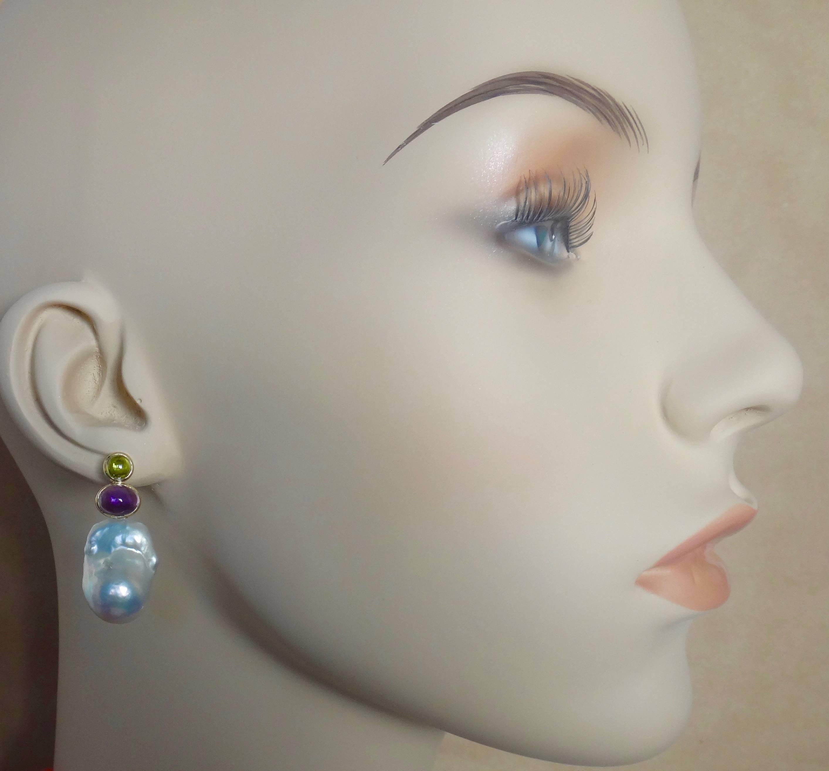 Women's Michael Kneebone Cabochon Peridot Amethyst Baroque Pearl Drop Earrings